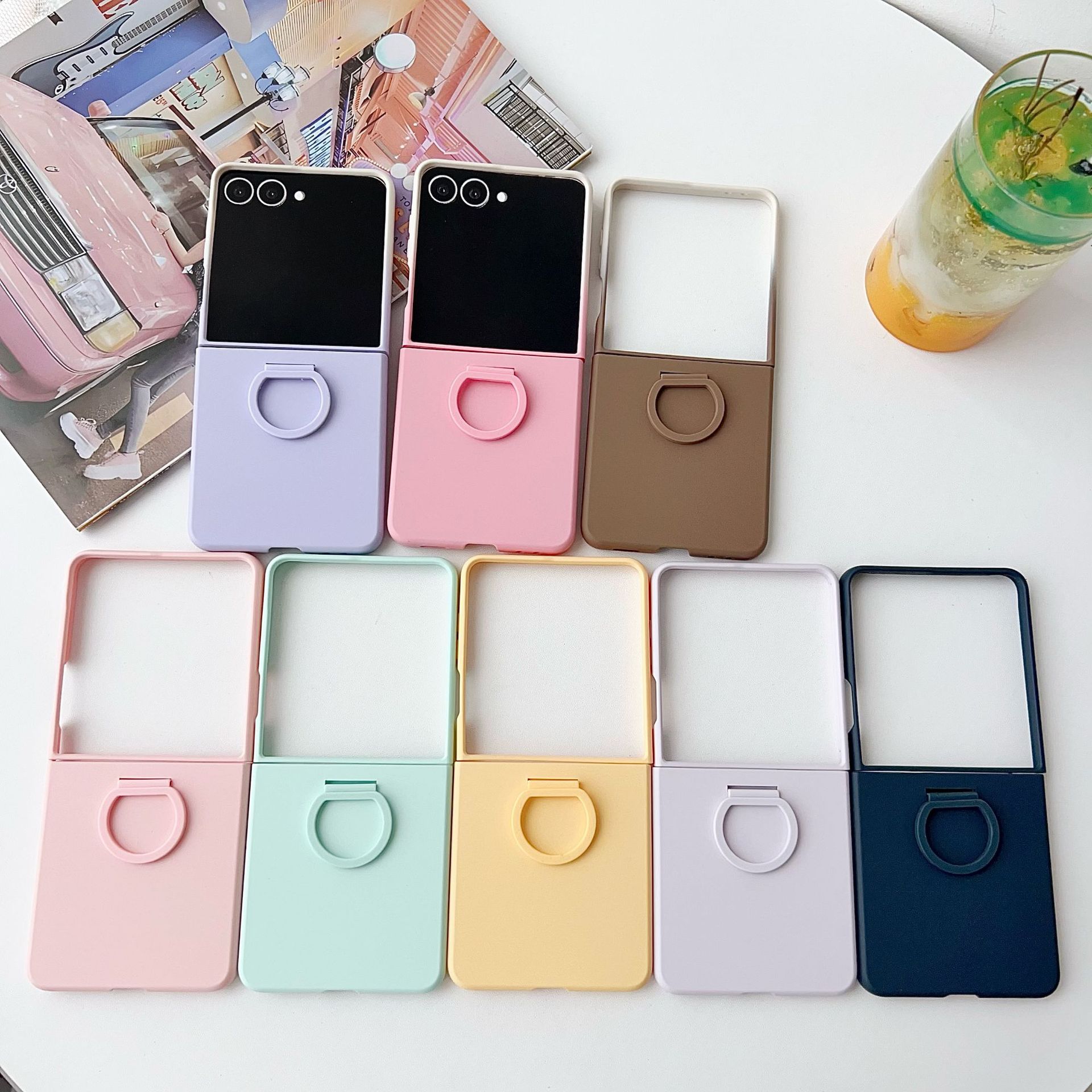 Compatible with Samsung Z Flip8 phone case, Flip7/6/5 solid color skin-feel ring ultra-thin protective case, official style.