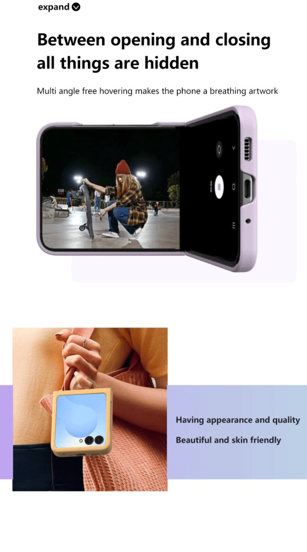 Compatible with Samsung Z Flip8 phone case, Flip7/6/5 solid color skin-feel ring ultra-thin protective case, official style.
