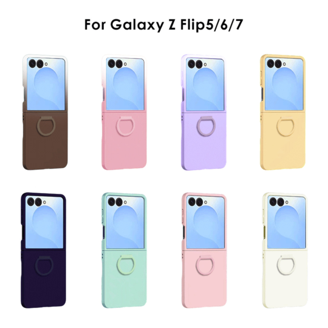 Compatible with Samsung Z Flip8 phone case, Flip7/6/5 solid color skin-feel ring ultra-thin protective case, official style.