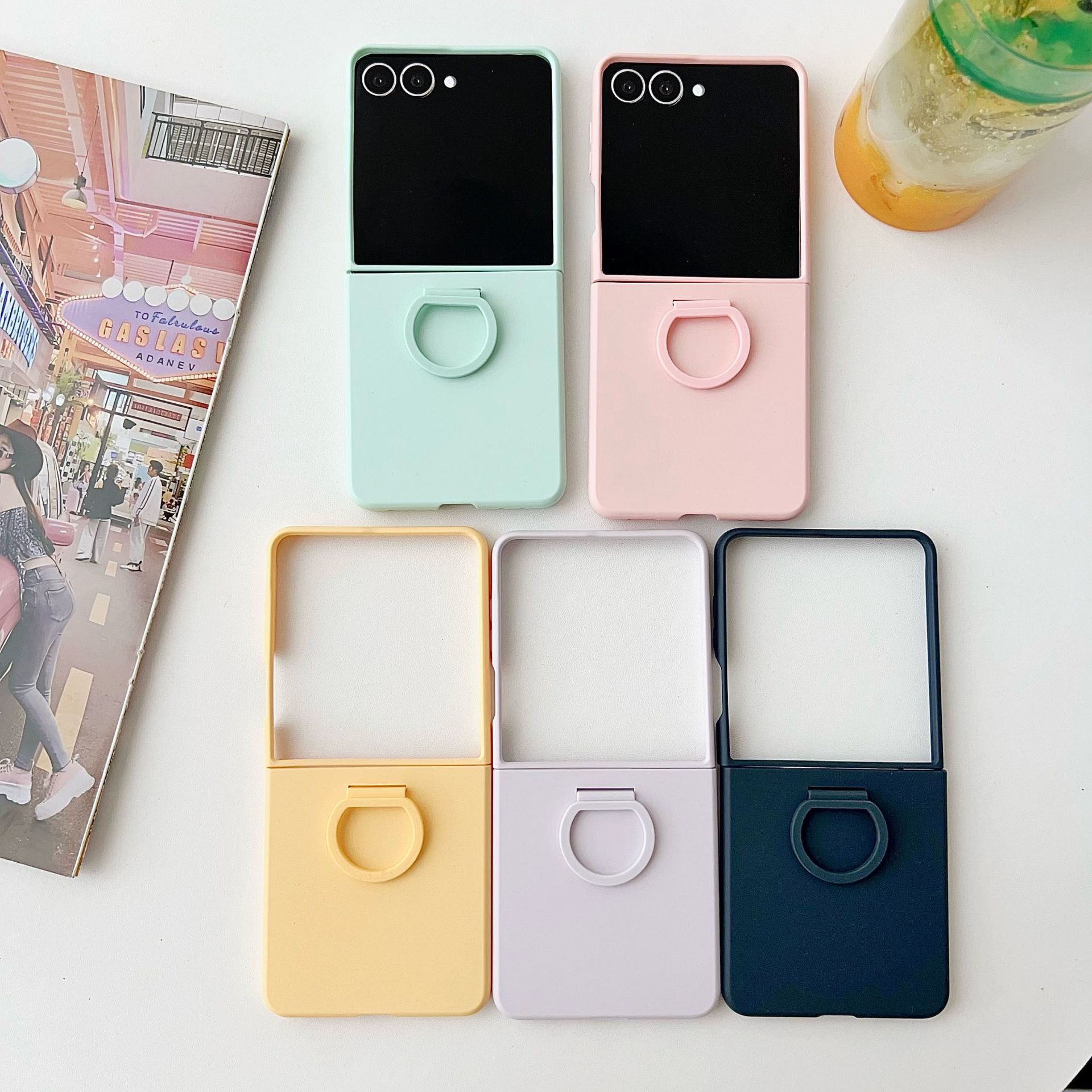 Compatible with Samsung Z Flip8 phone case, Flip7/6/5 solid color skin-feel ring ultra-thin protective case, official style.