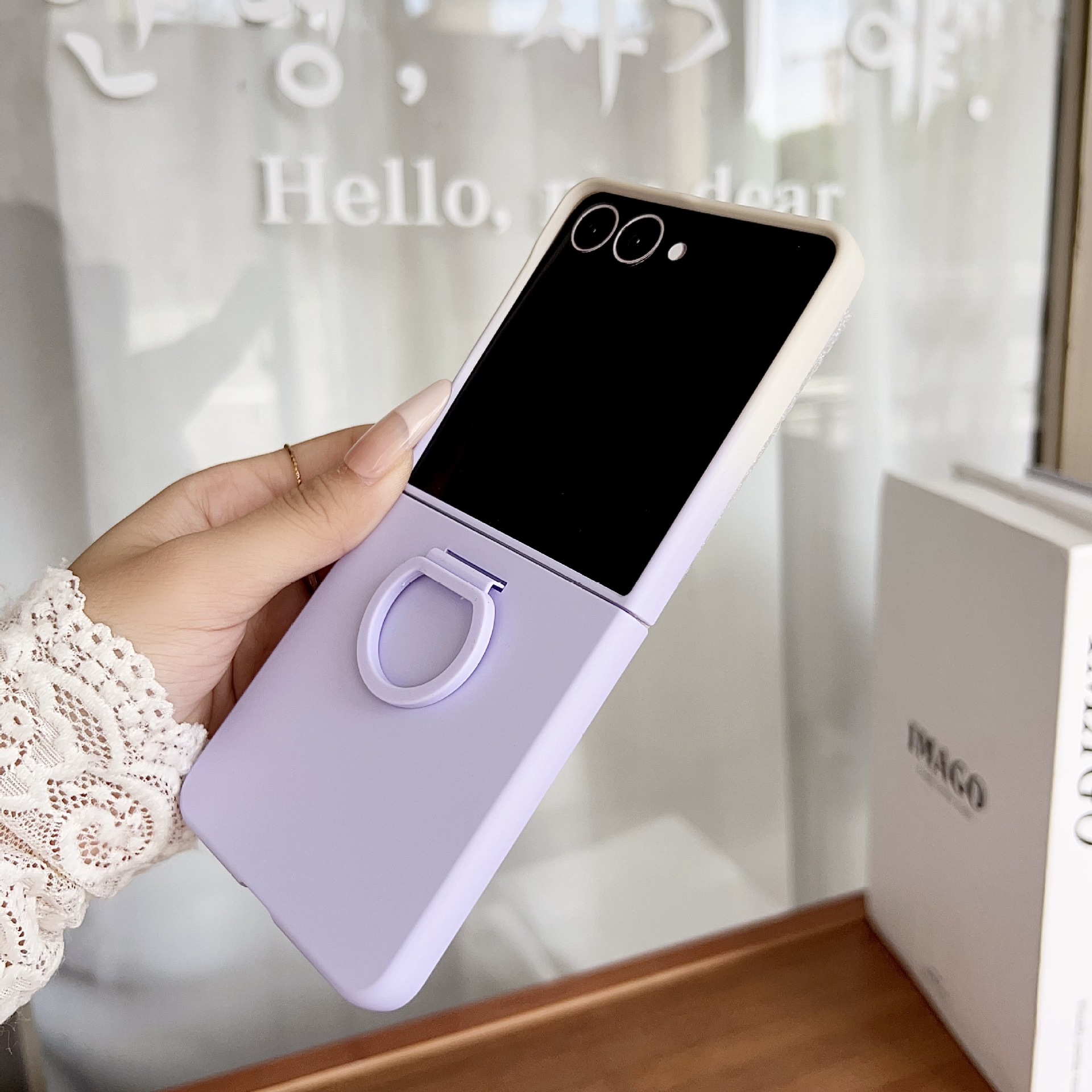 Compatible with Samsung Z Flip8 phone case, Flip7/6/5 solid color skin-feel ring ultra-thin protective case, official style.