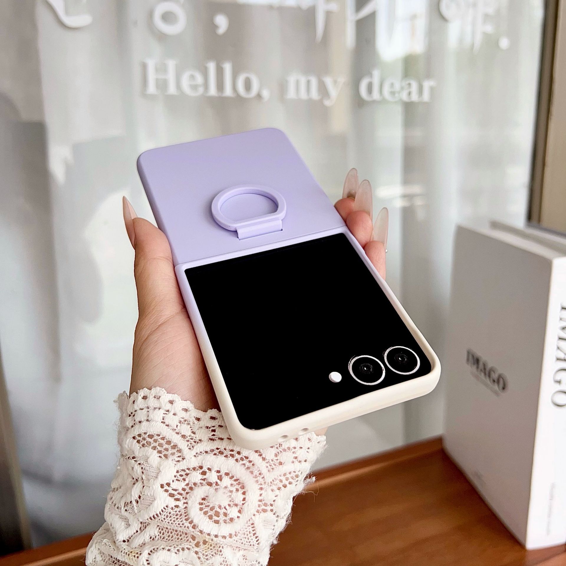 Compatible with Samsung Z Flip8 phone case, Flip7/6/5 solid color skin-feel ring ultra-thin protective case, official style.