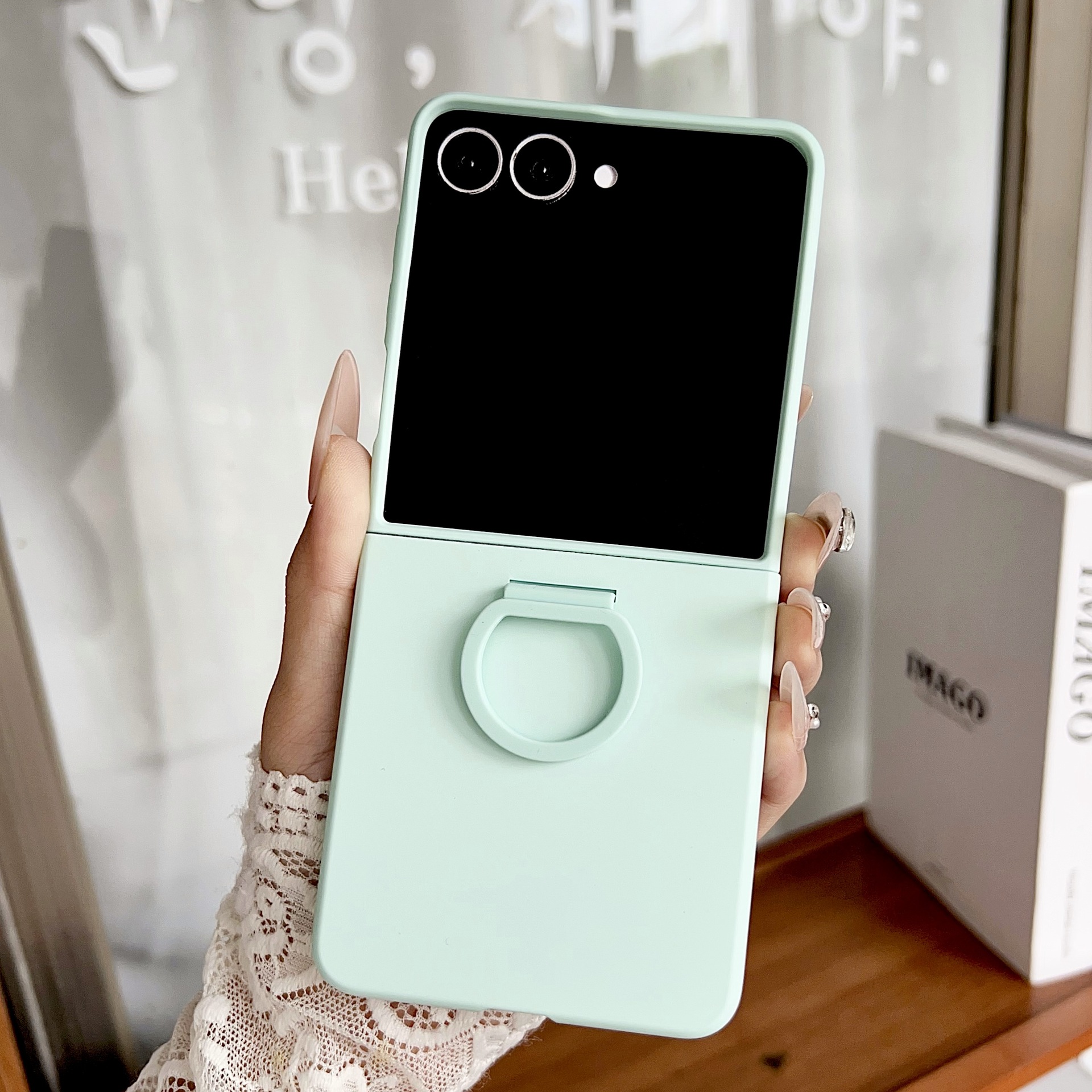 Compatible with Samsung Z Flip8 phone case, Flip7/6/5 solid color skin-feel ring ultra-thin protective case, official style.