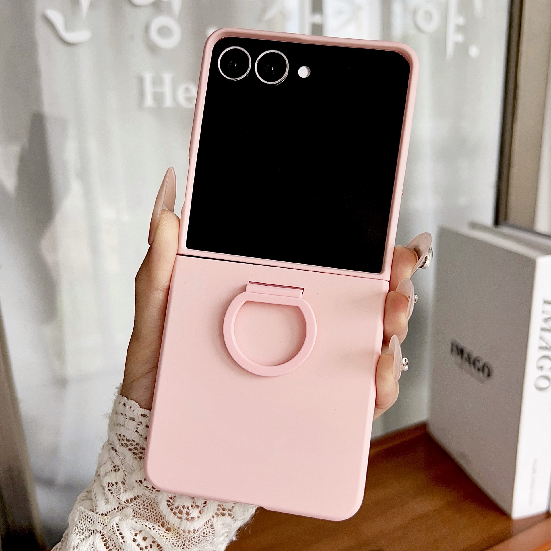 Compatible with Samsung Z Flip8 phone case, Flip7/6/5 solid color skin-feel ring ultra-thin protective case, official style.