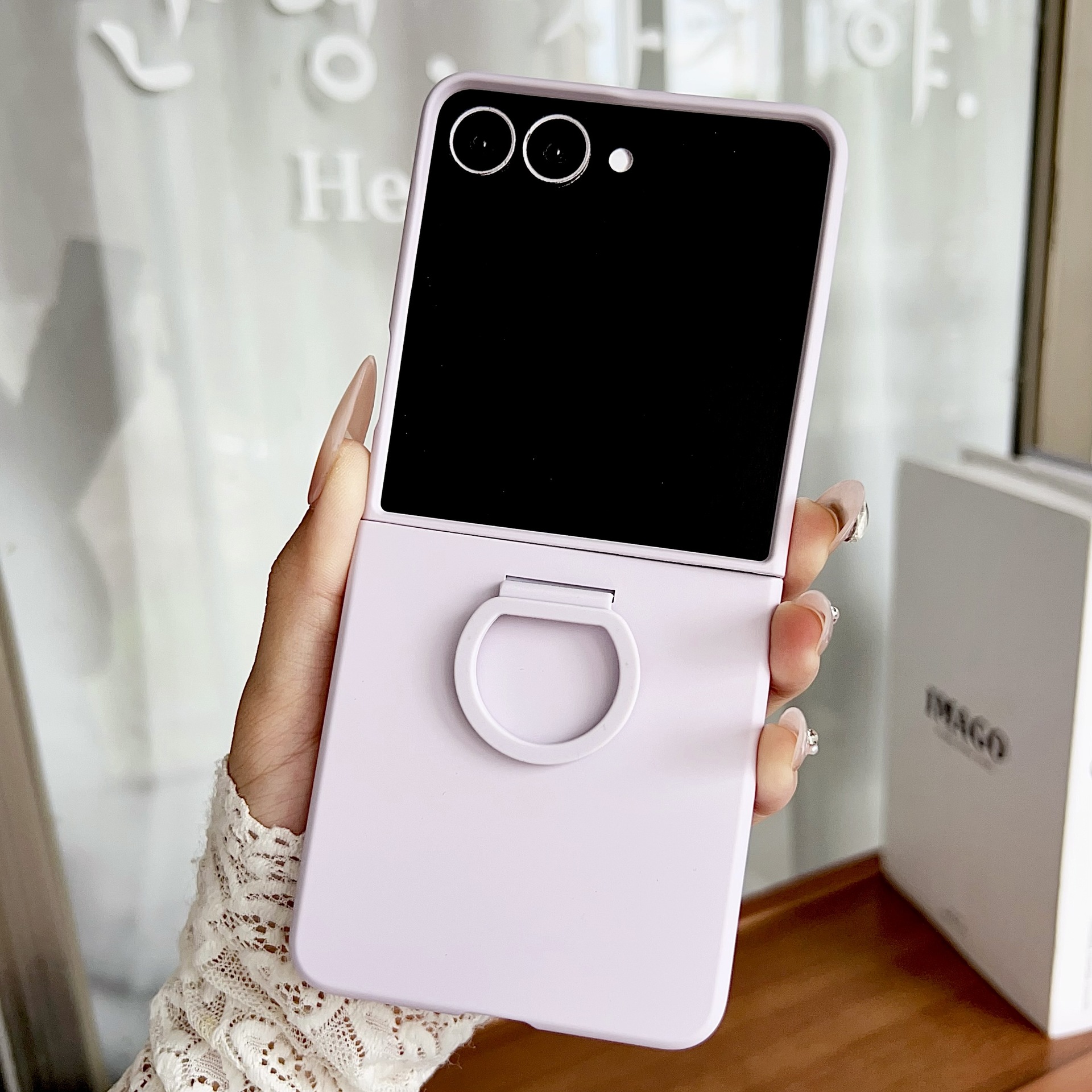 Compatible with Samsung Z Flip8 phone case, Flip7/6/5 solid color skin-feel ring ultra-thin protective case, official style.
