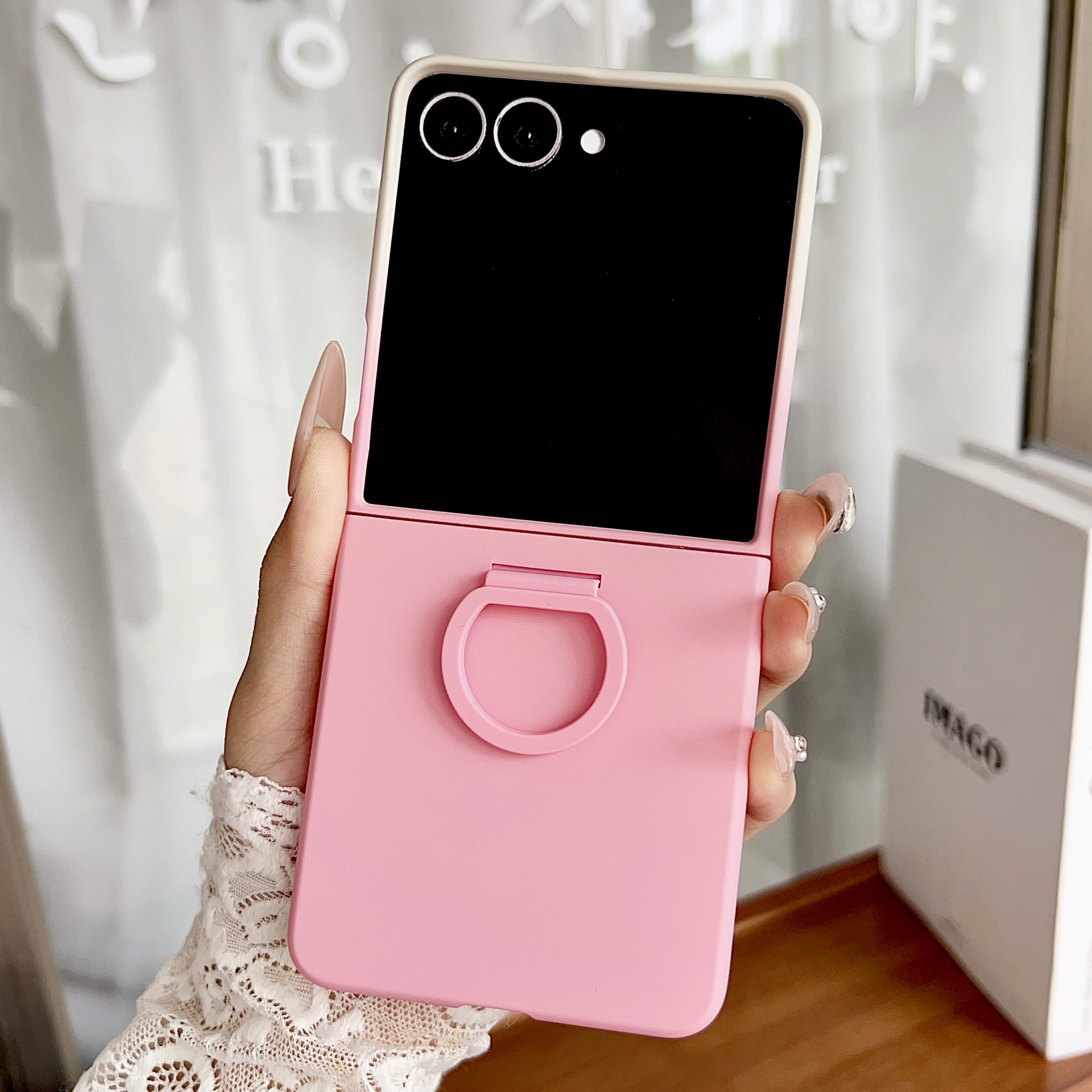 Compatible with Samsung Z Flip8 phone case, Flip7/6/5 solid color skin-feel ring ultra-thin protective case, official style.