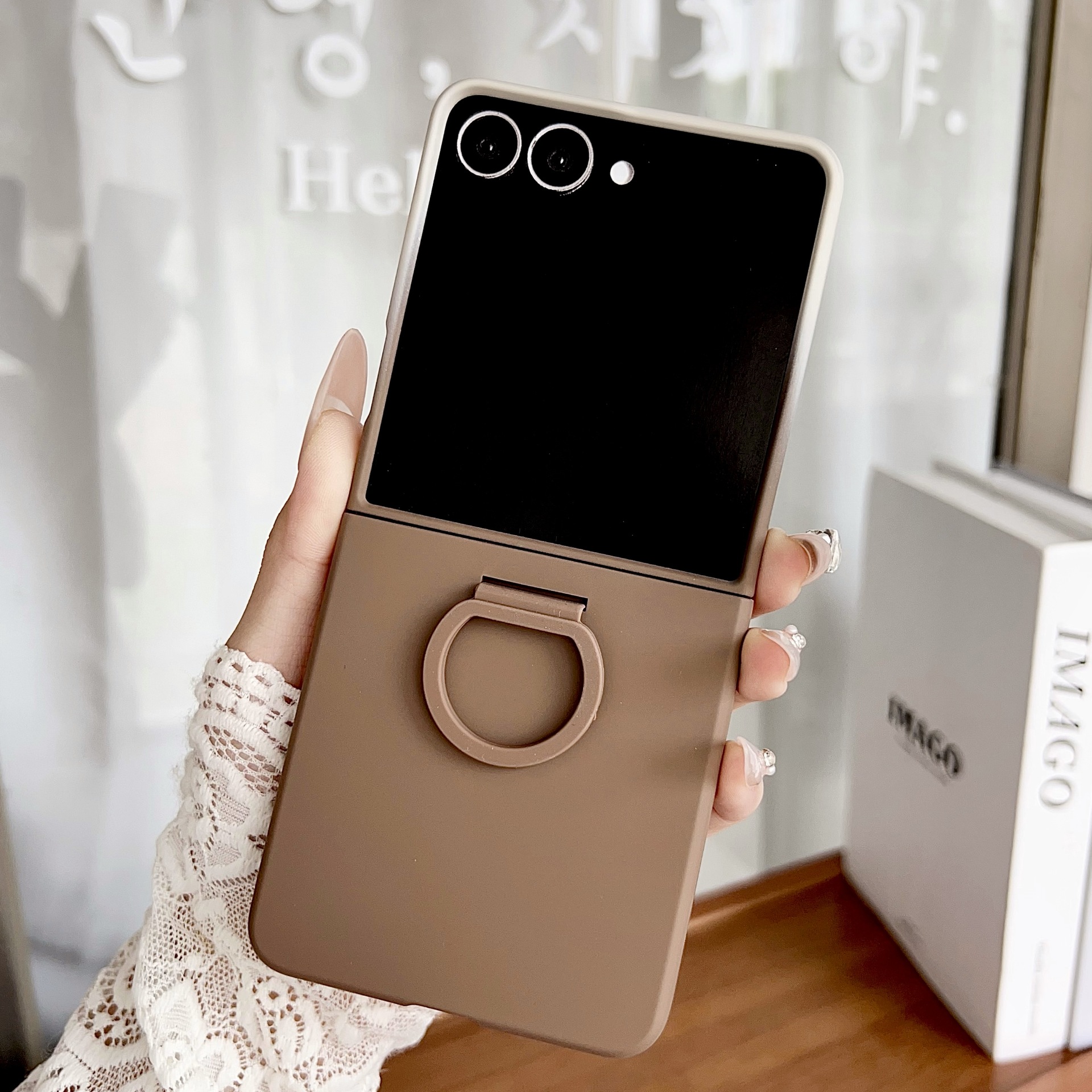 Compatible with Samsung Z Flip8 phone case, Flip7/6/5 solid color skin-feel ring ultra-thin protective case, official style.