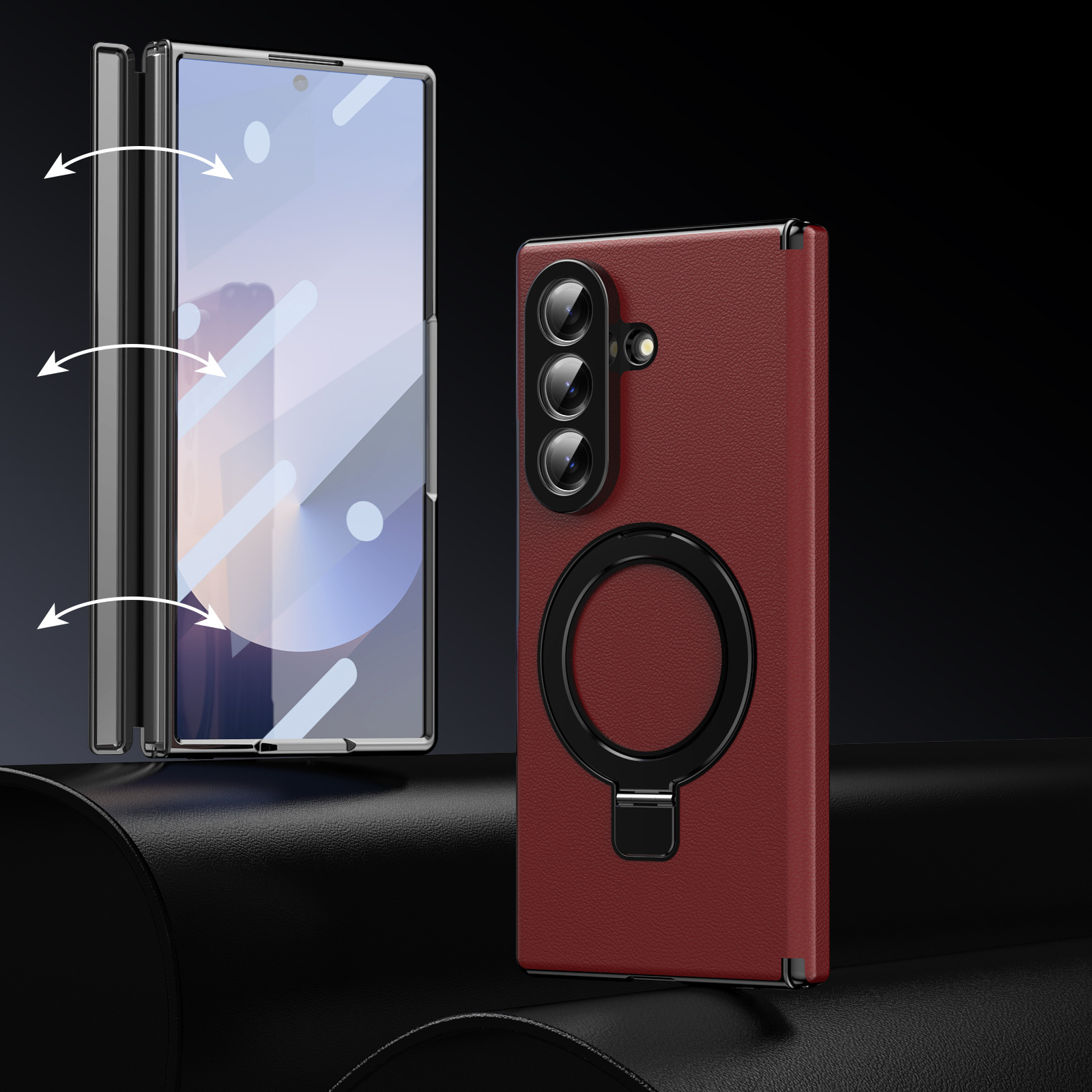 Compatible with Samsung Z Fold8/7 phone case, 6/5 case, electroplated leather, stand, 4/3 folding screen protector