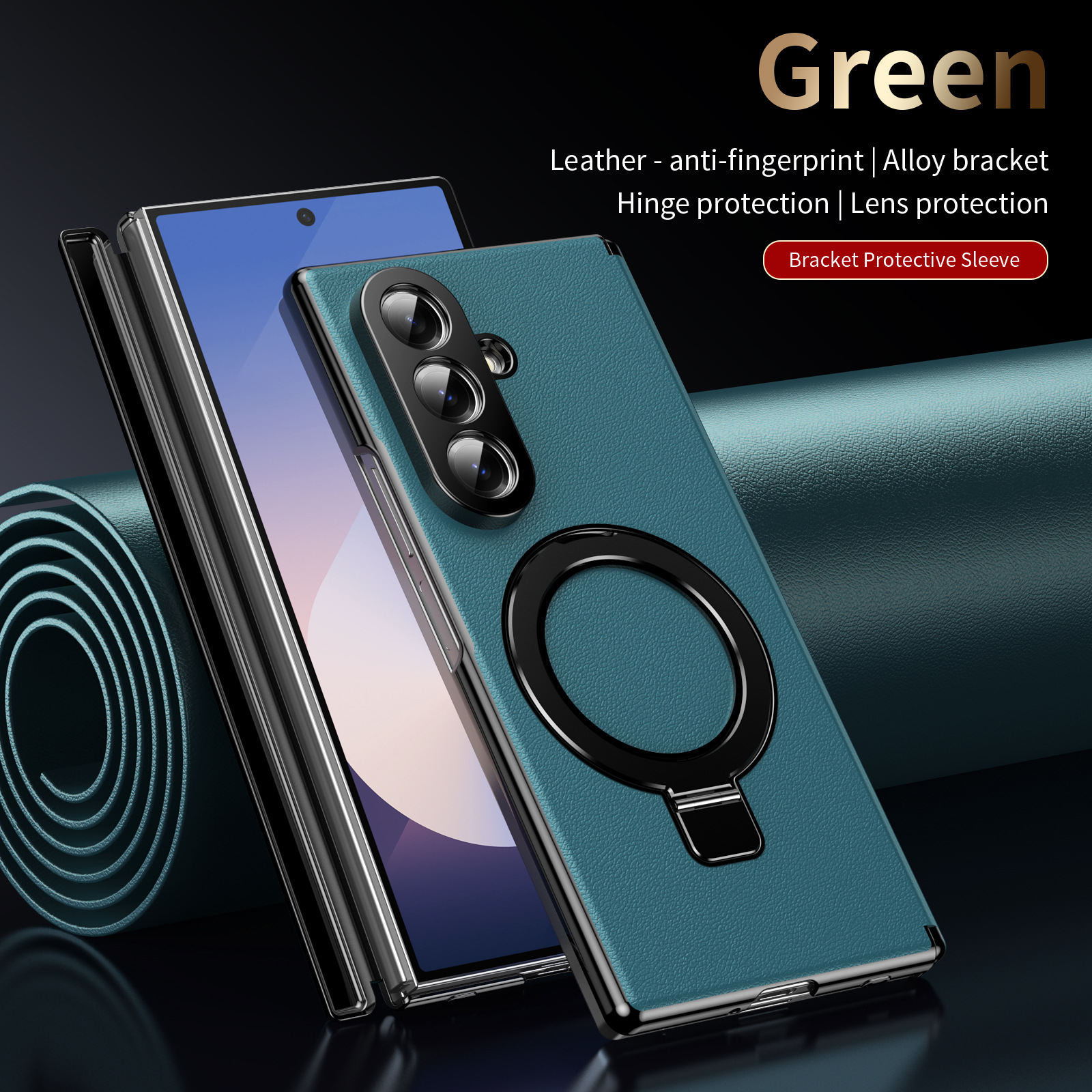 Compatible with Samsung Z Fold8/7 phone case, 6/5 case, electroplated leather, stand, 4/3 folding screen protector