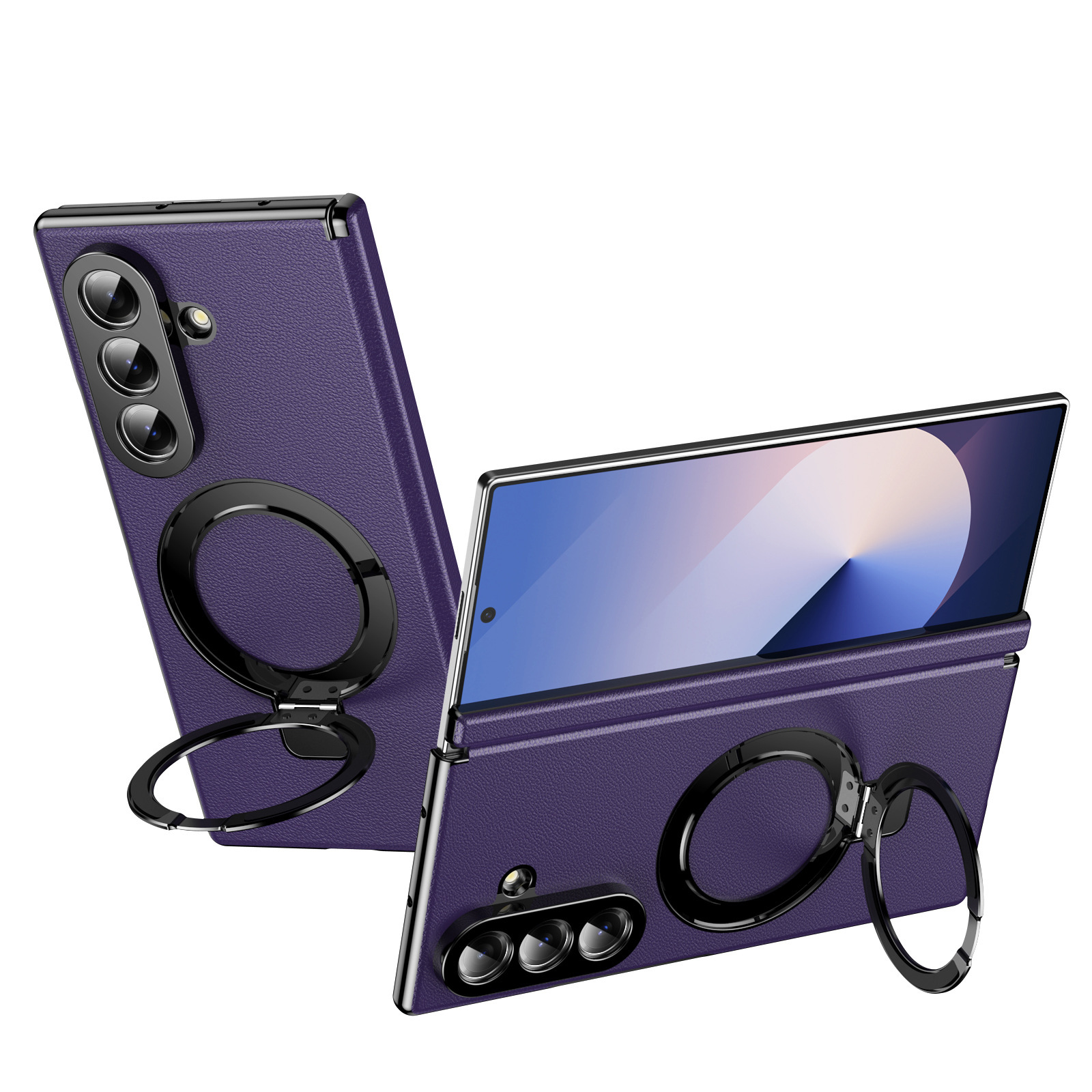 Compatible with Samsung Z Fold8/7 phone case, 6/5 case, electroplated leather, stand, 4/3 folding screen protector