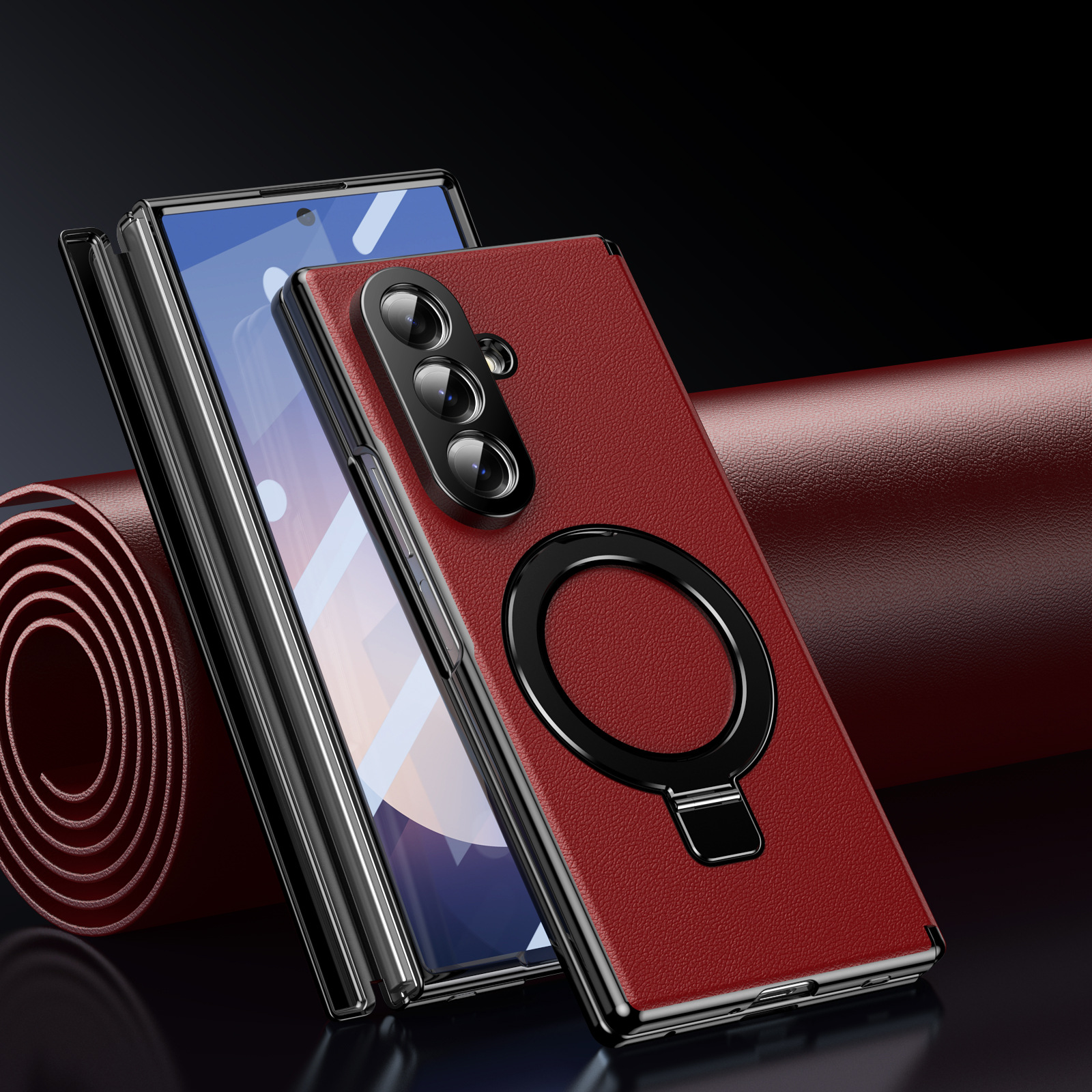 Compatible with Samsung Z Fold8/7 phone case, 6/5 case, electroplated leather, stand, 4/3 folding screen protector