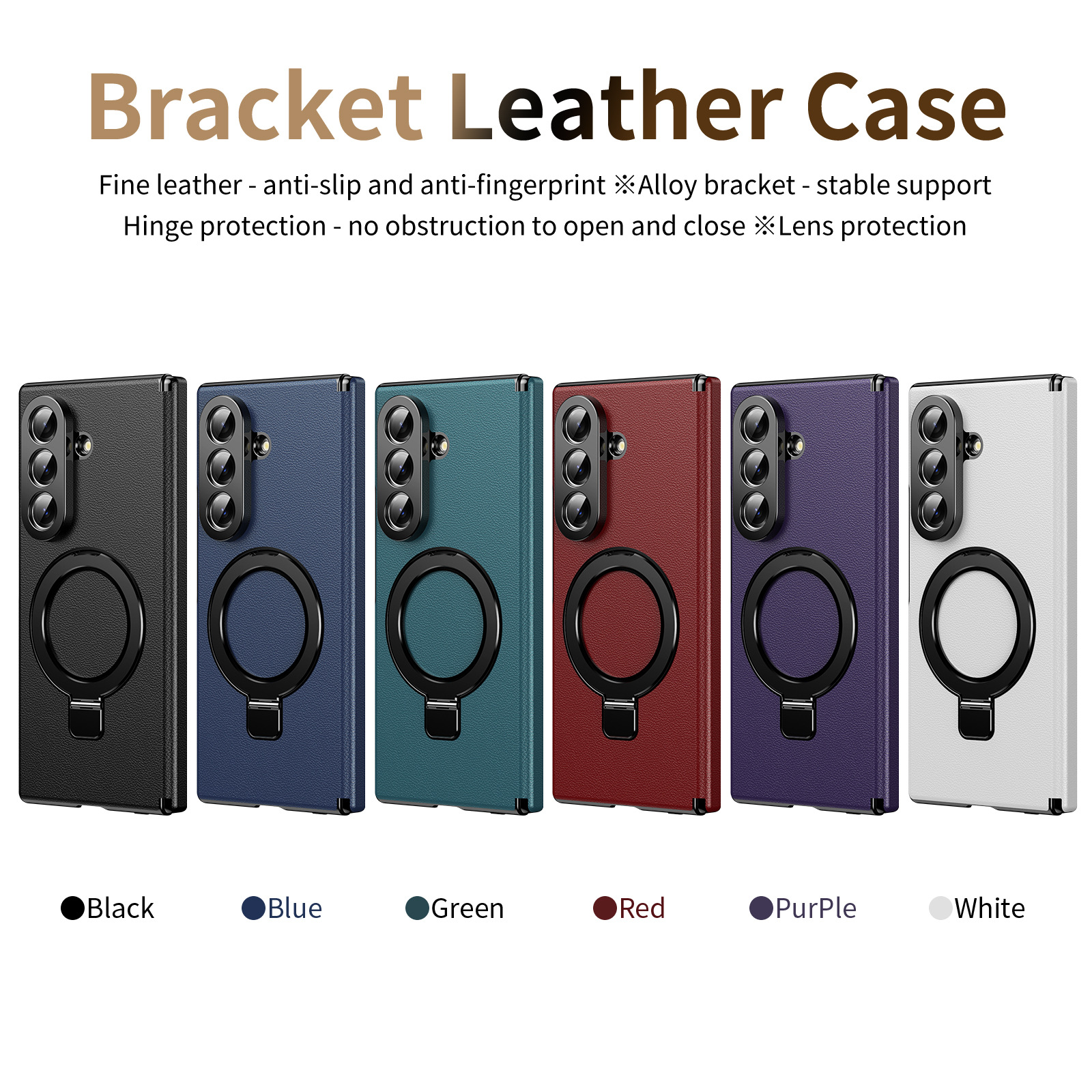 Compatible with Samsung Z Fold8/7 phone case, 6/5 case, electroplated leather, stand, 4/3 folding screen protector