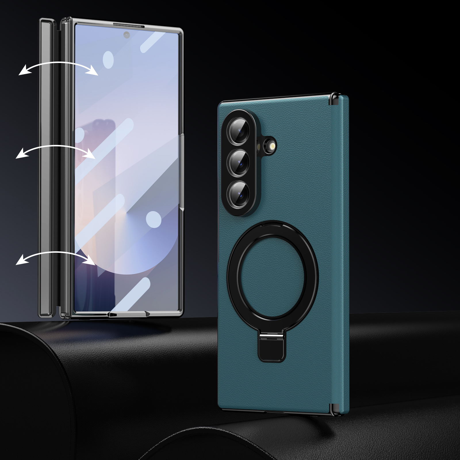 Compatible with Samsung Z Fold8/7 phone case, 6/5 case, electroplated leather, stand, 4/3 folding screen protector
