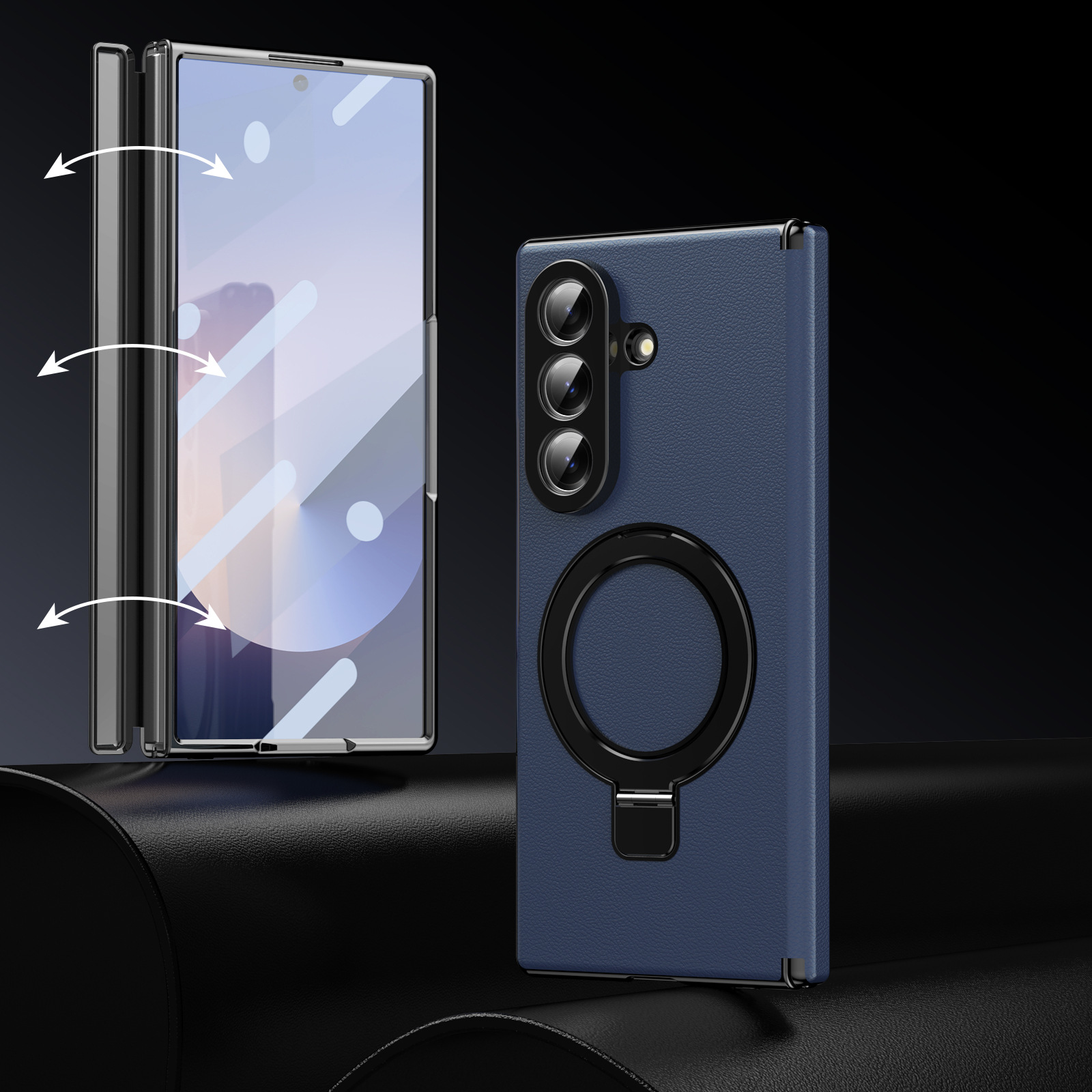 Compatible with Samsung Z Fold8/7 phone case, 6/5 case, electroplated leather, stand, 4/3 folding screen protector