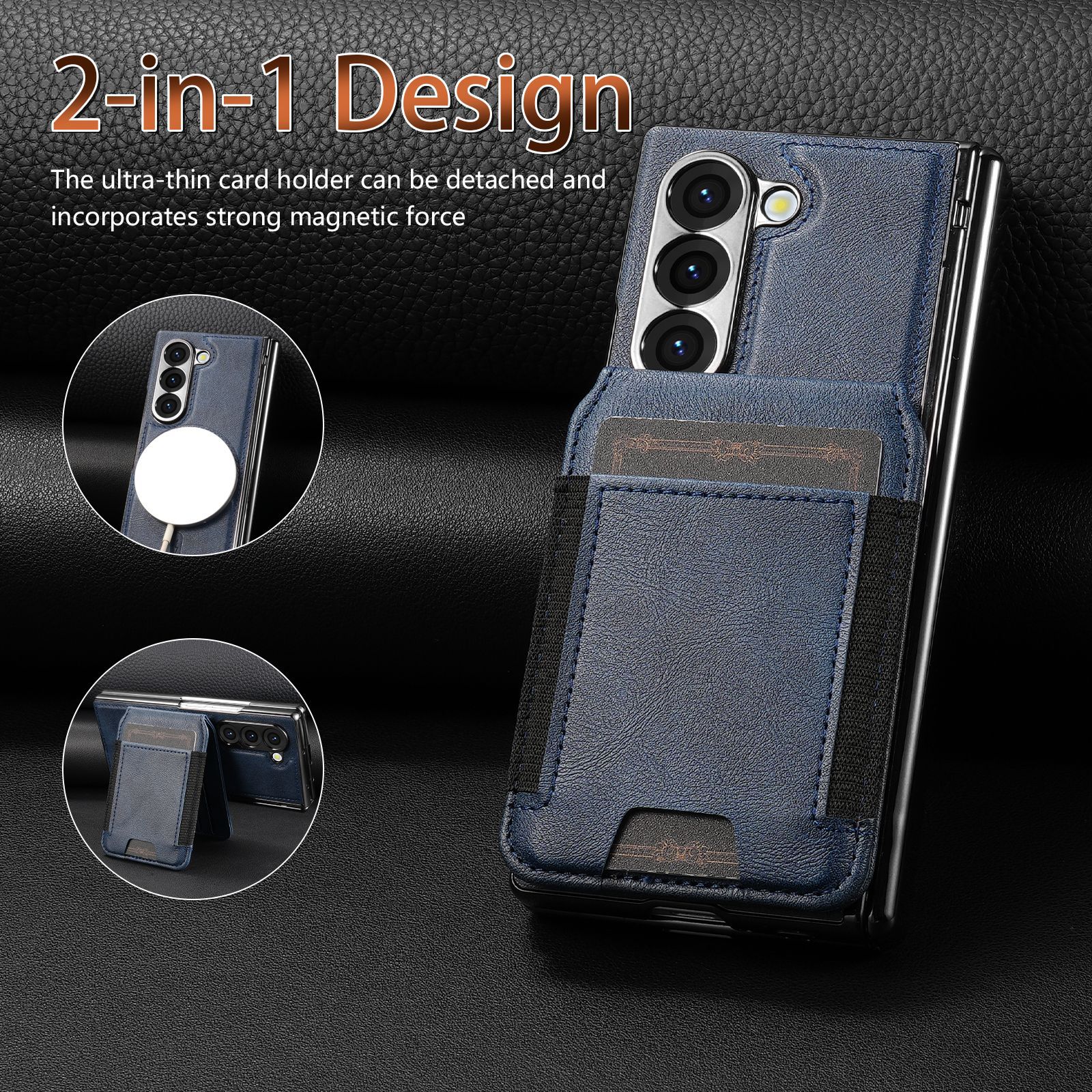Compatible with Samsung Z Fold8 Ultra phone case, 7/6 magnetic card holder, 5/4 hinge case, full-coverage leather case
