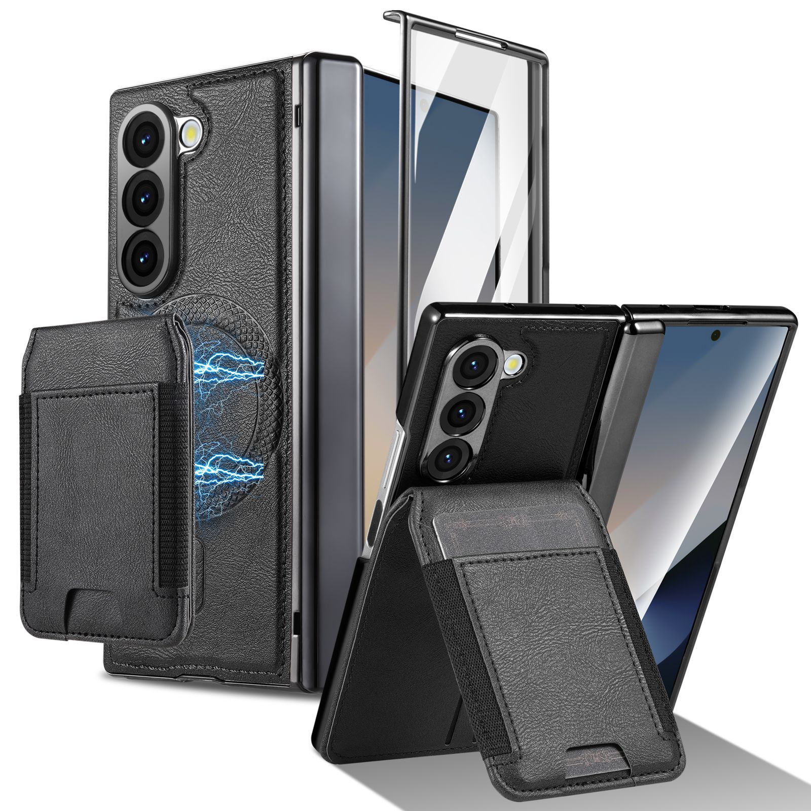 Compatible with Samsung Z Fold8 Ultra phone case, 7/6 magnetic card holder, 5/4 hinge case, full-coverage leather case