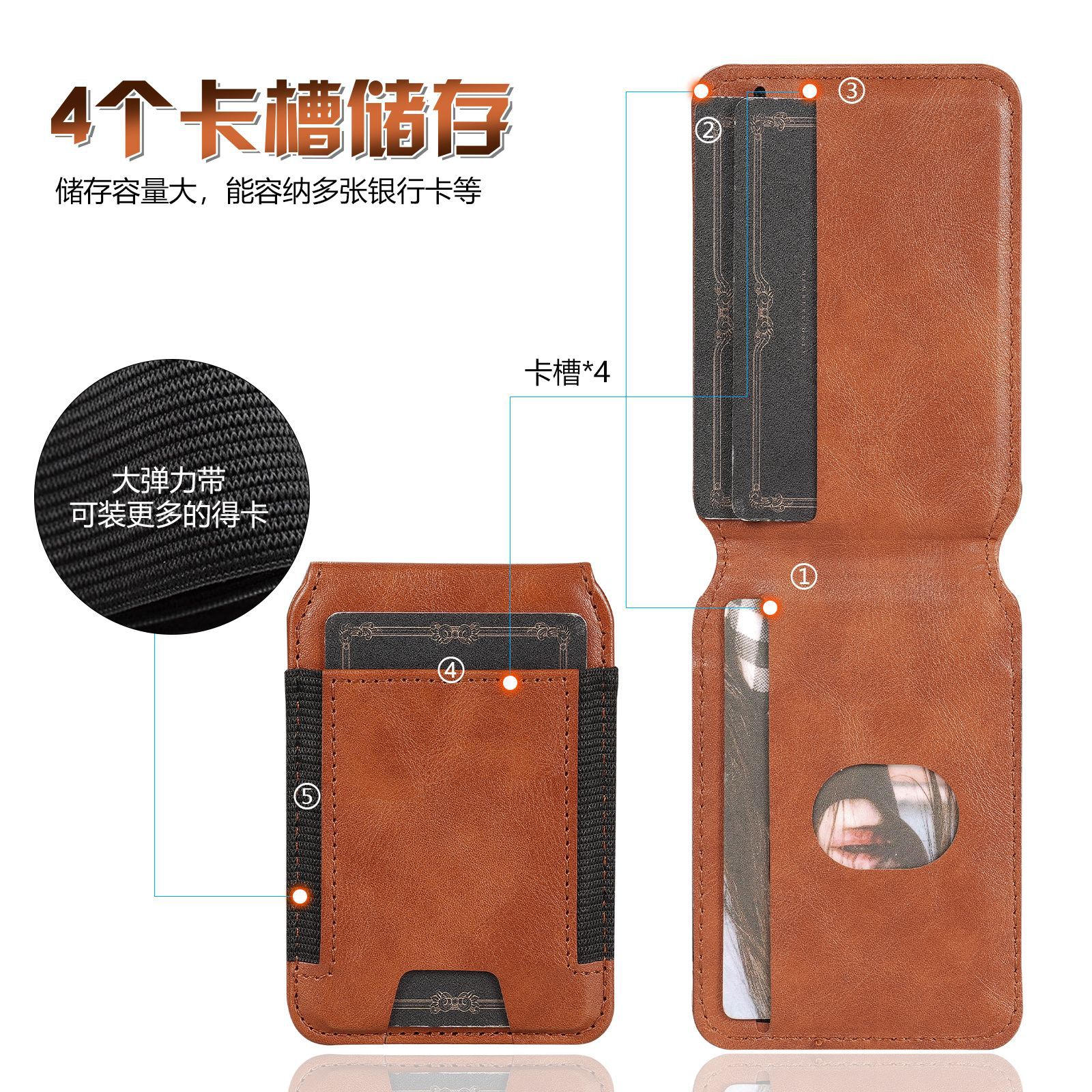 Compatible with Samsung Z Fold8 Ultra phone case, 7/6 magnetic card holder, 5/4 hinge case, full-coverage leather case