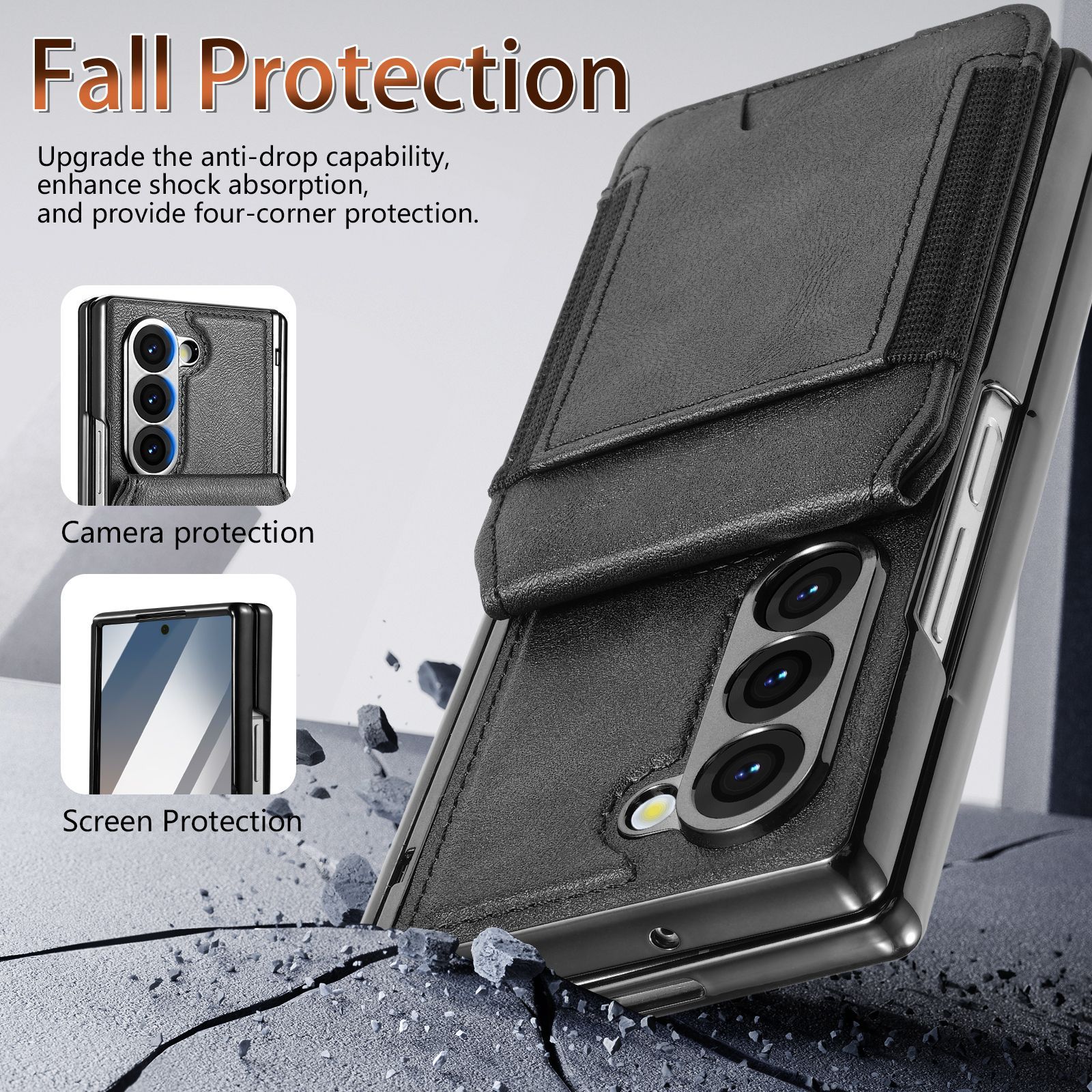 Compatible with Samsung Z Fold8 Ultra phone case, 7/6 magnetic card holder, 5/4 hinge case, full-coverage leather case