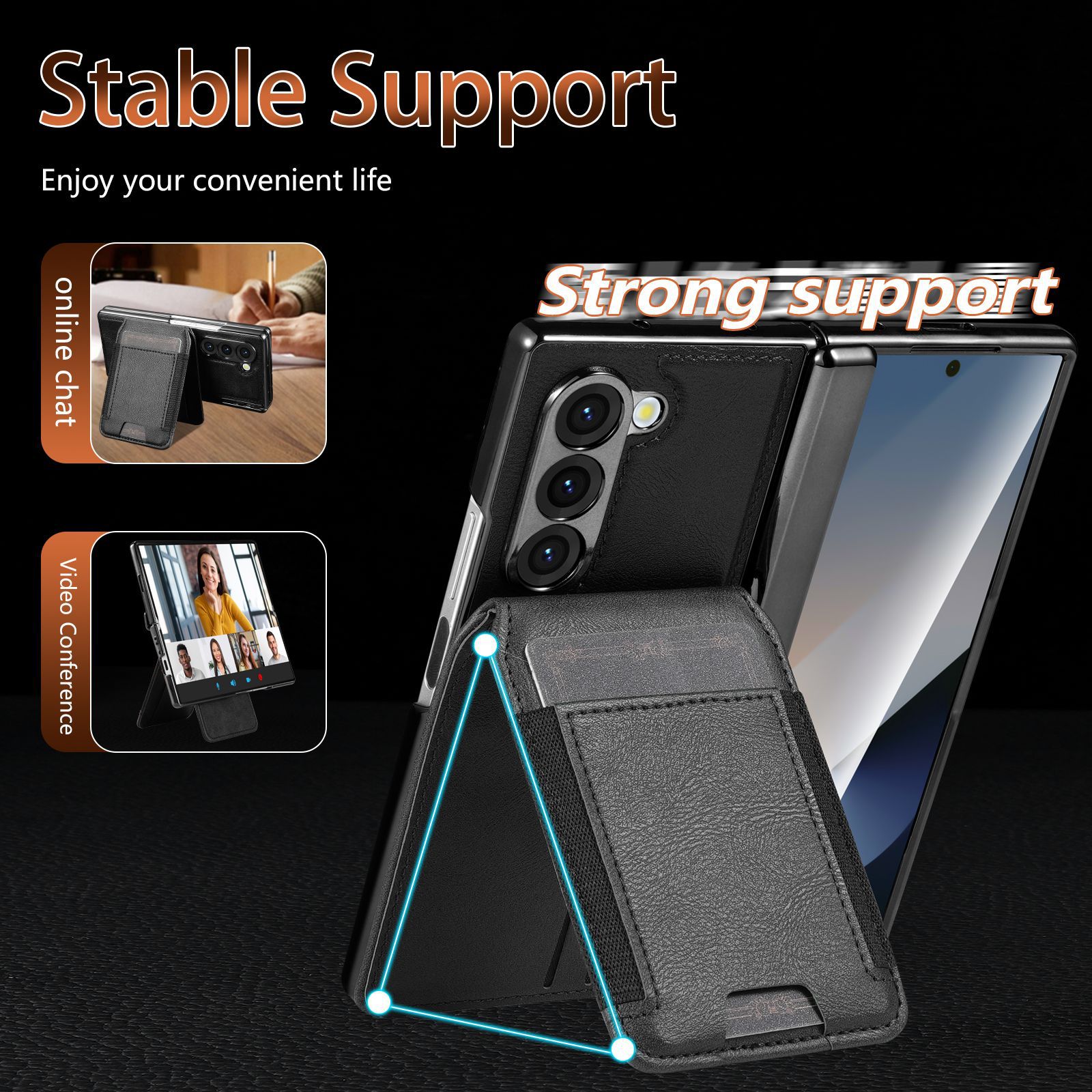 Compatible with Samsung Z Fold8 Ultra phone case, 7/6 magnetic card holder, 5/4 hinge case, full-coverage leather case