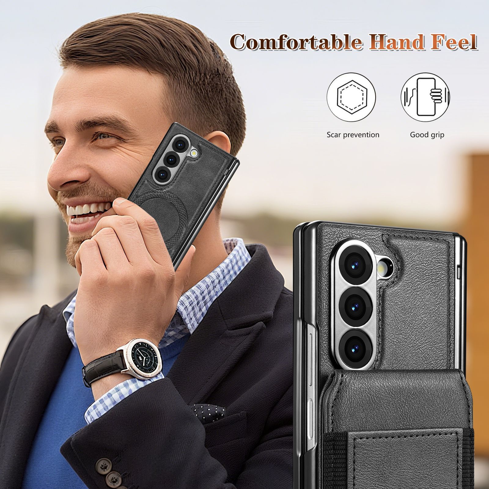 Compatible with Samsung Z Fold8 Ultra phone case, 7/6 magnetic card holder, 5/4 hinge case, full-coverage leather case