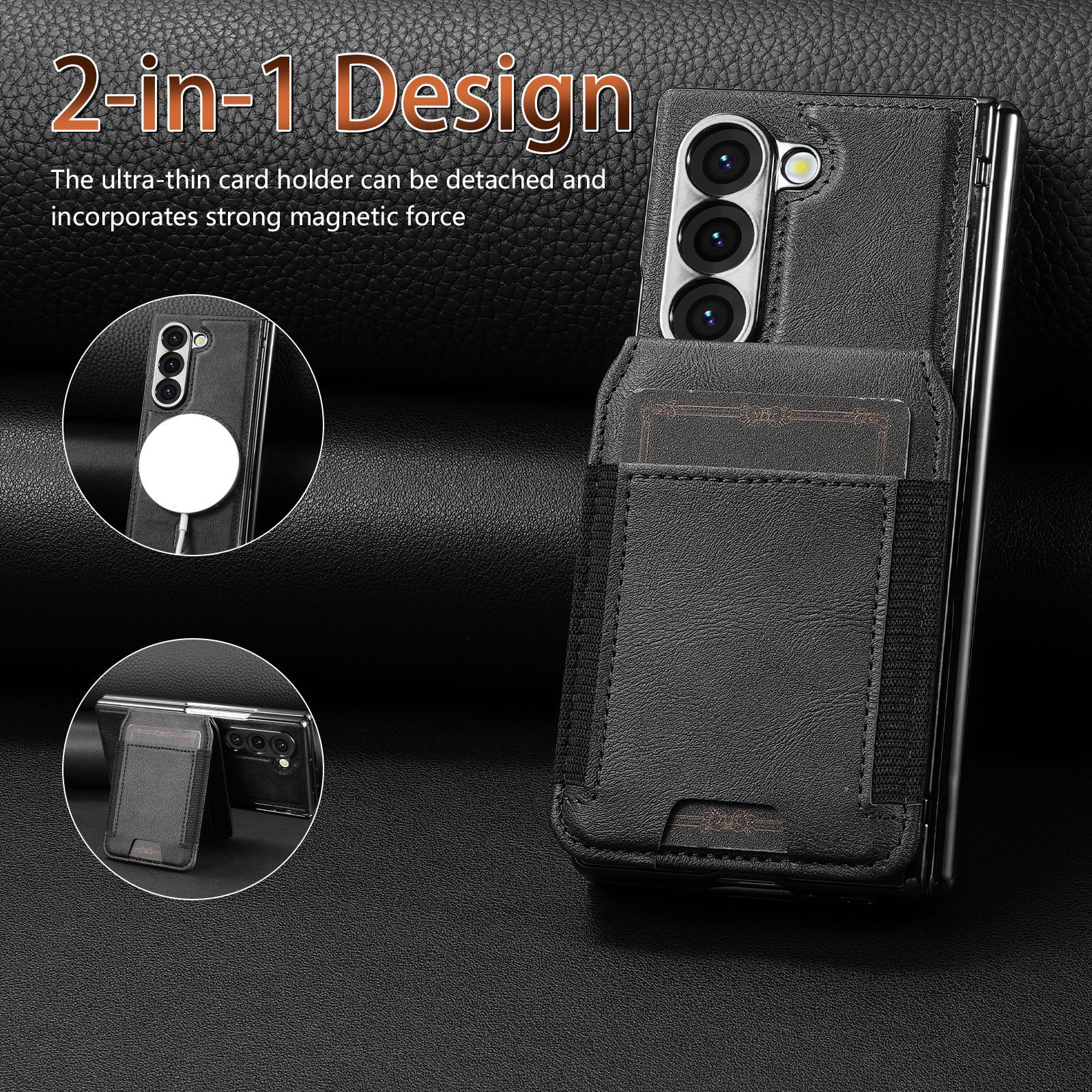 Compatible with Samsung Z Fold8 Ultra phone case, 7/6 magnetic card holder, 5/4 hinge case, full-coverage leather case