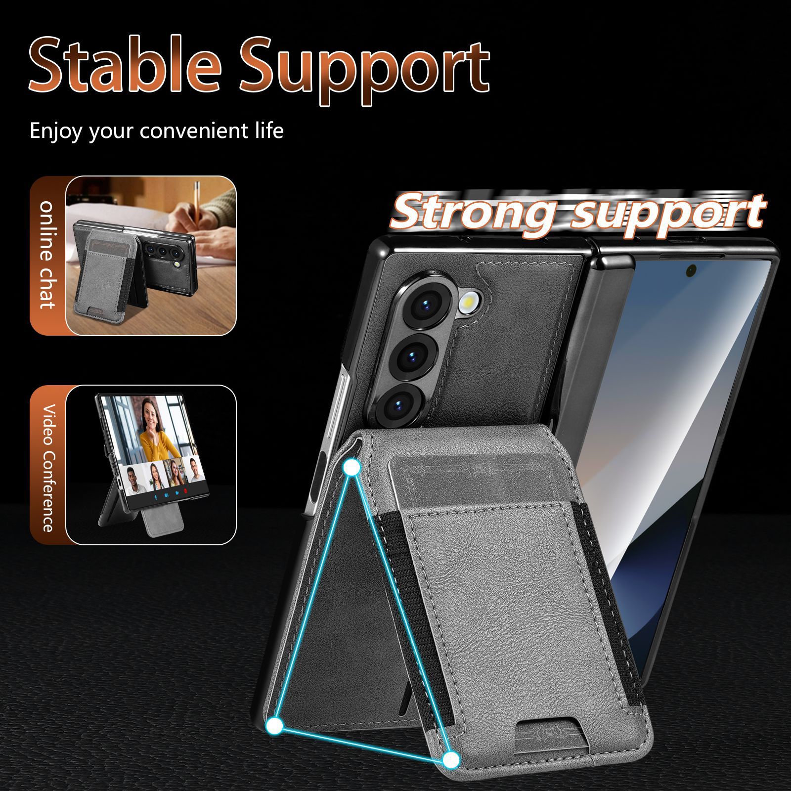 Compatible with Samsung Z Fold8 Ultra phone case, 7/6 magnetic card holder, 5/4 hinge case, full-coverage leather case