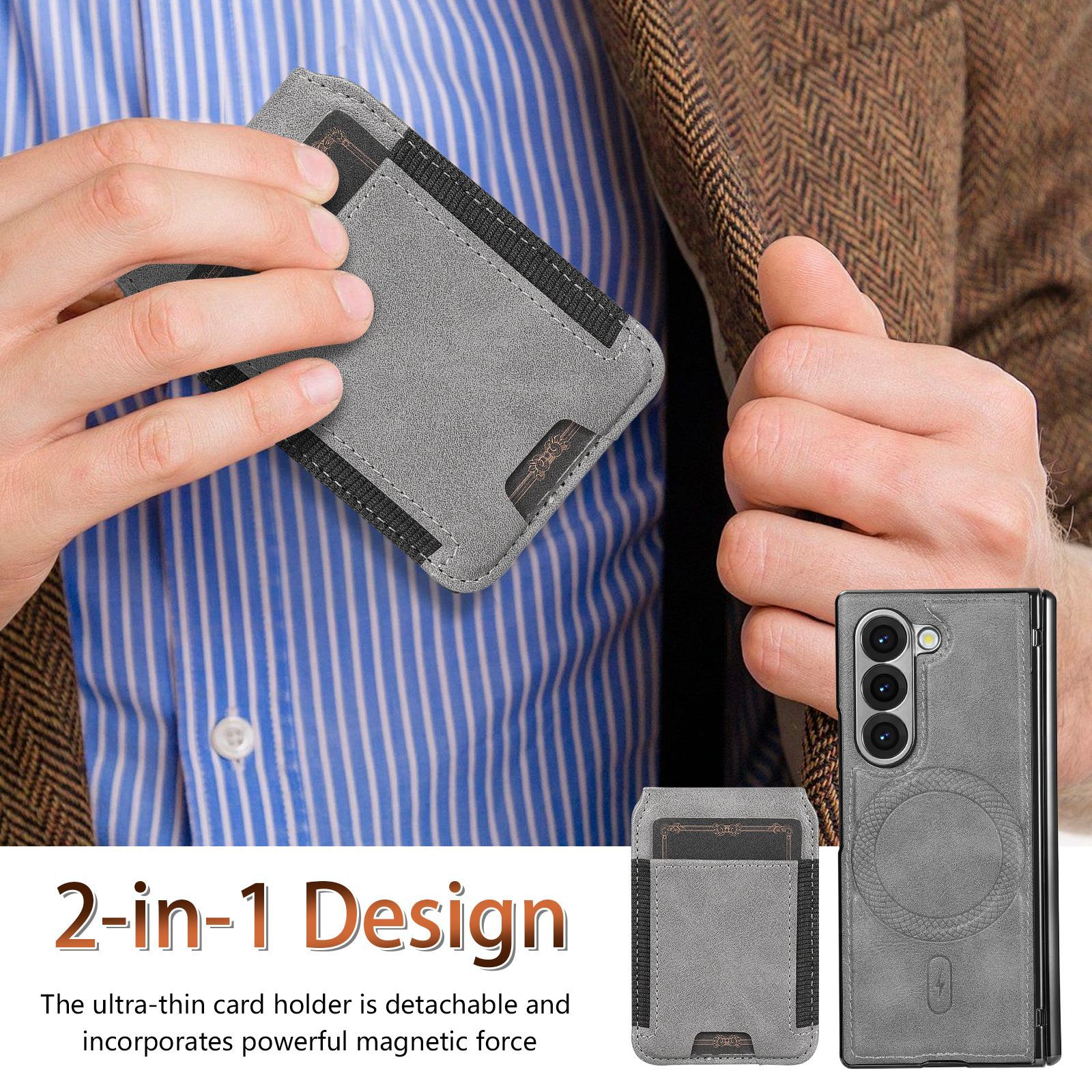 Compatible with Samsung Z Fold8 Ultra phone case, 7/6 magnetic card holder, 5/4 hinge case, full-coverage leather case