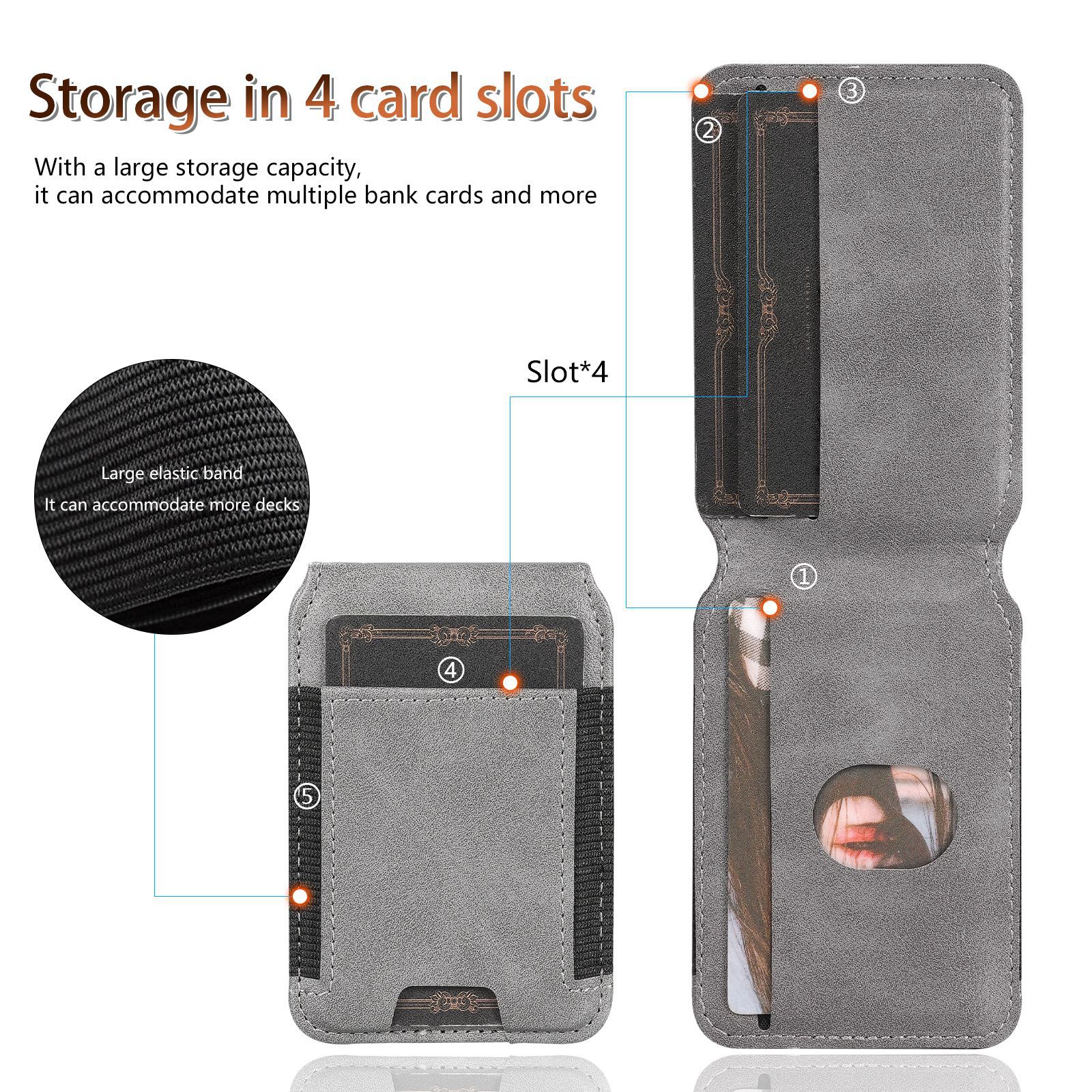 Compatible with Samsung Z Fold8 Ultra phone case, 7/6 magnetic card holder, 5/4 hinge case, full-coverage leather case