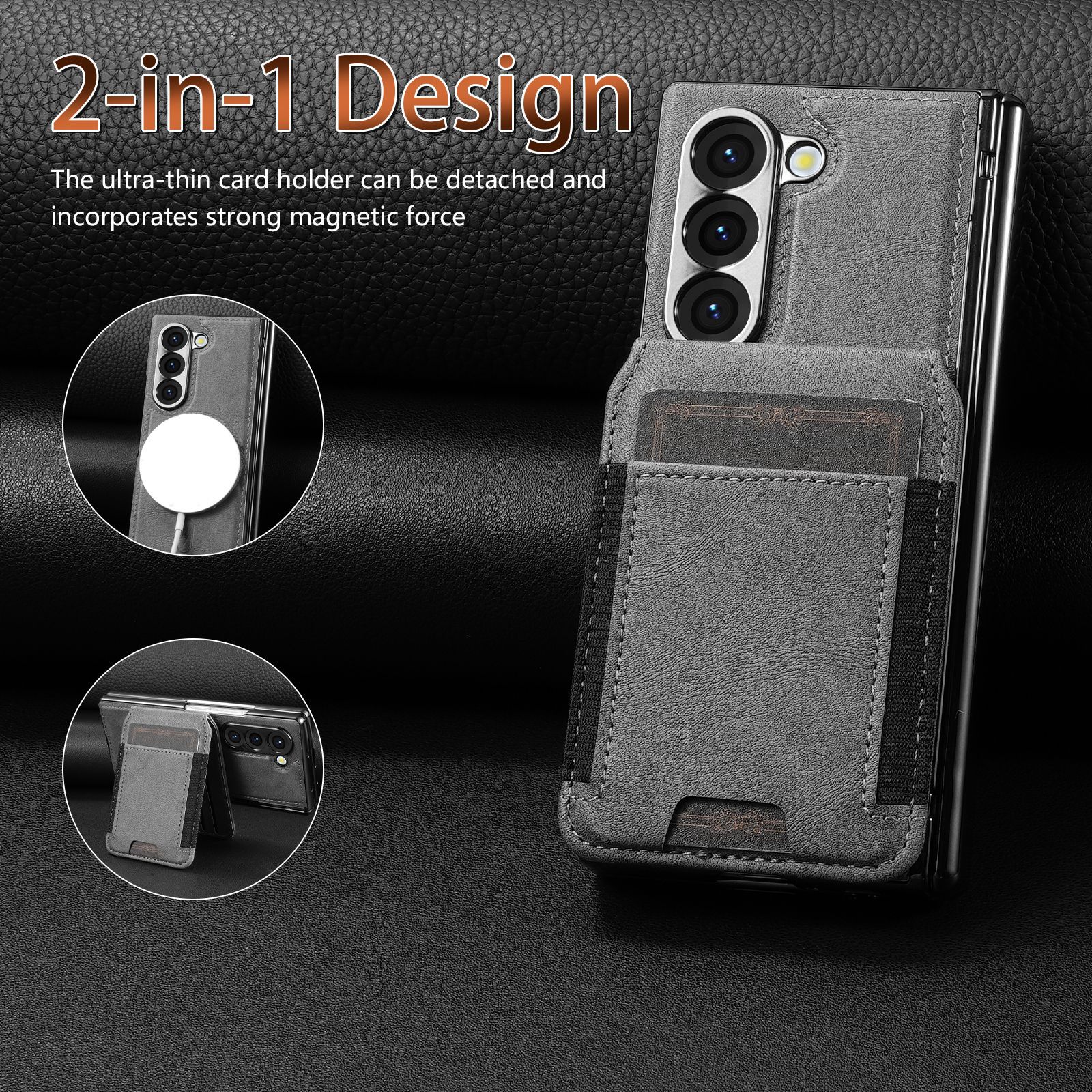 Compatible with Samsung Z Fold8 Ultra phone case, 7/6 magnetic card holder, 5/4 hinge case, full-coverage leather case