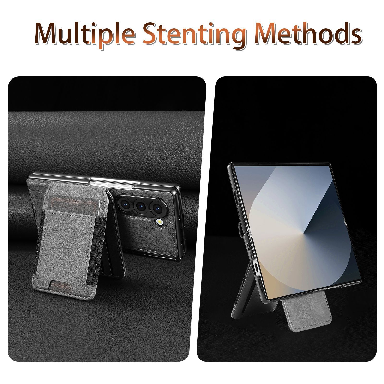 Compatible with Samsung Z Fold8 Ultra phone case, 7/6 magnetic card holder, 5/4 hinge case, full-coverage leather case