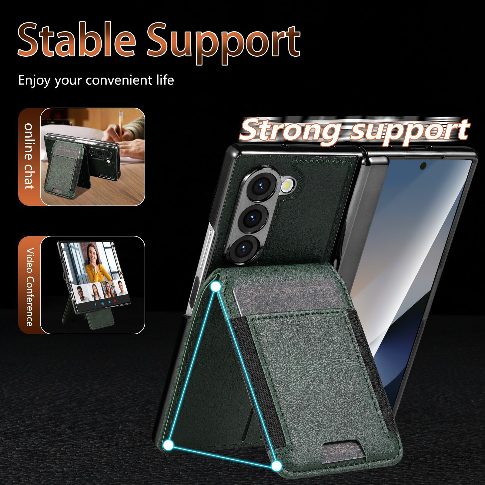 Compatible with Samsung Z Fold8 Ultra phone case, 7/6 magnetic card holder, 5/4 hinge case, full-coverage leather case