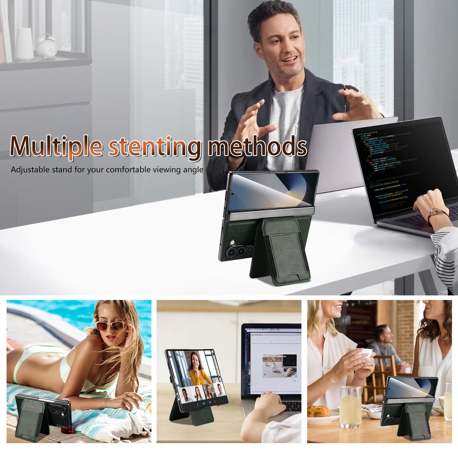 Compatible with Samsung Z Fold8 Ultra phone case, 7/6 magnetic card holder, 5/4 hinge case, full-coverage leather case