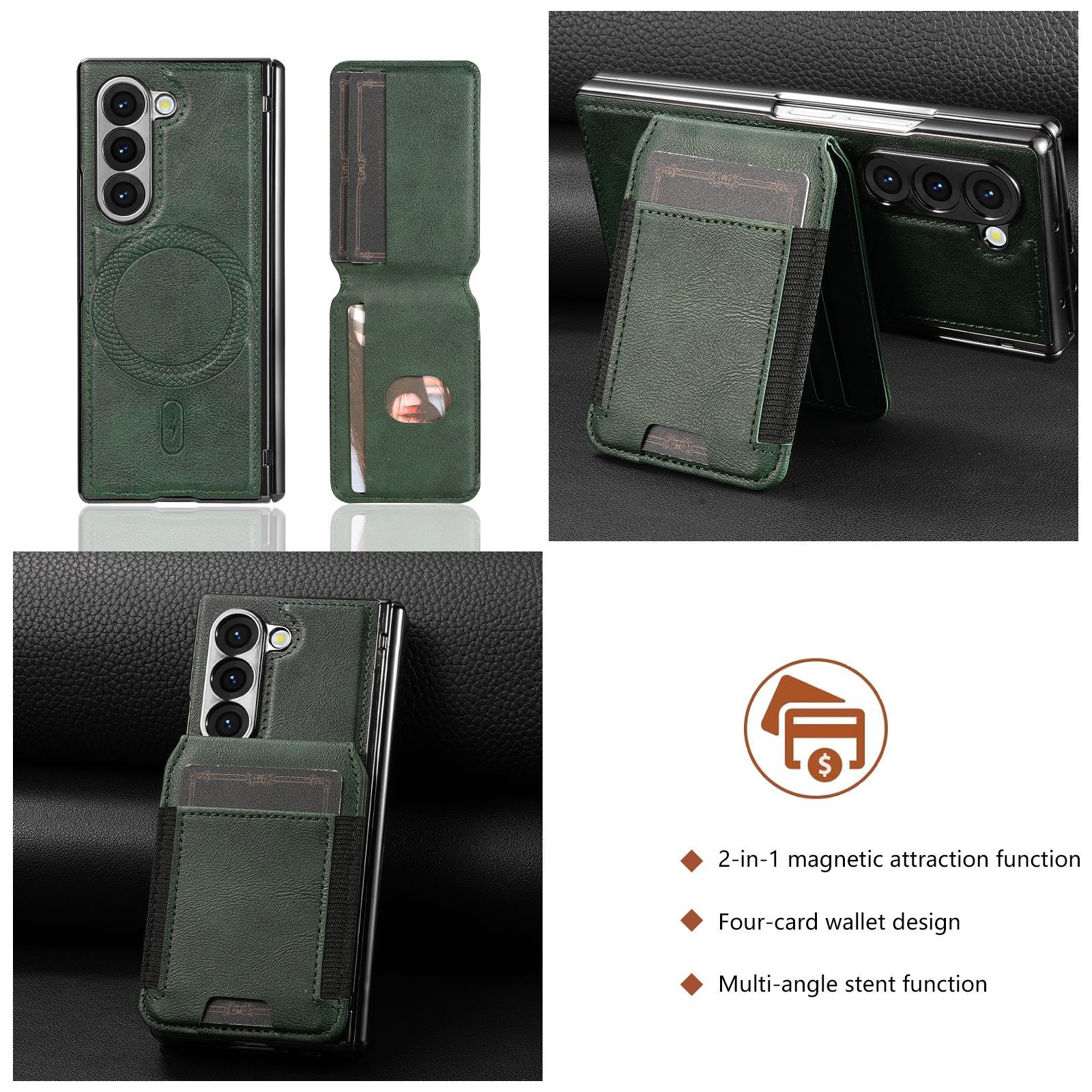 Compatible with Samsung Z Fold8 Ultra phone case, 7/6 magnetic card holder, 5/4 hinge case, full-coverage leather case