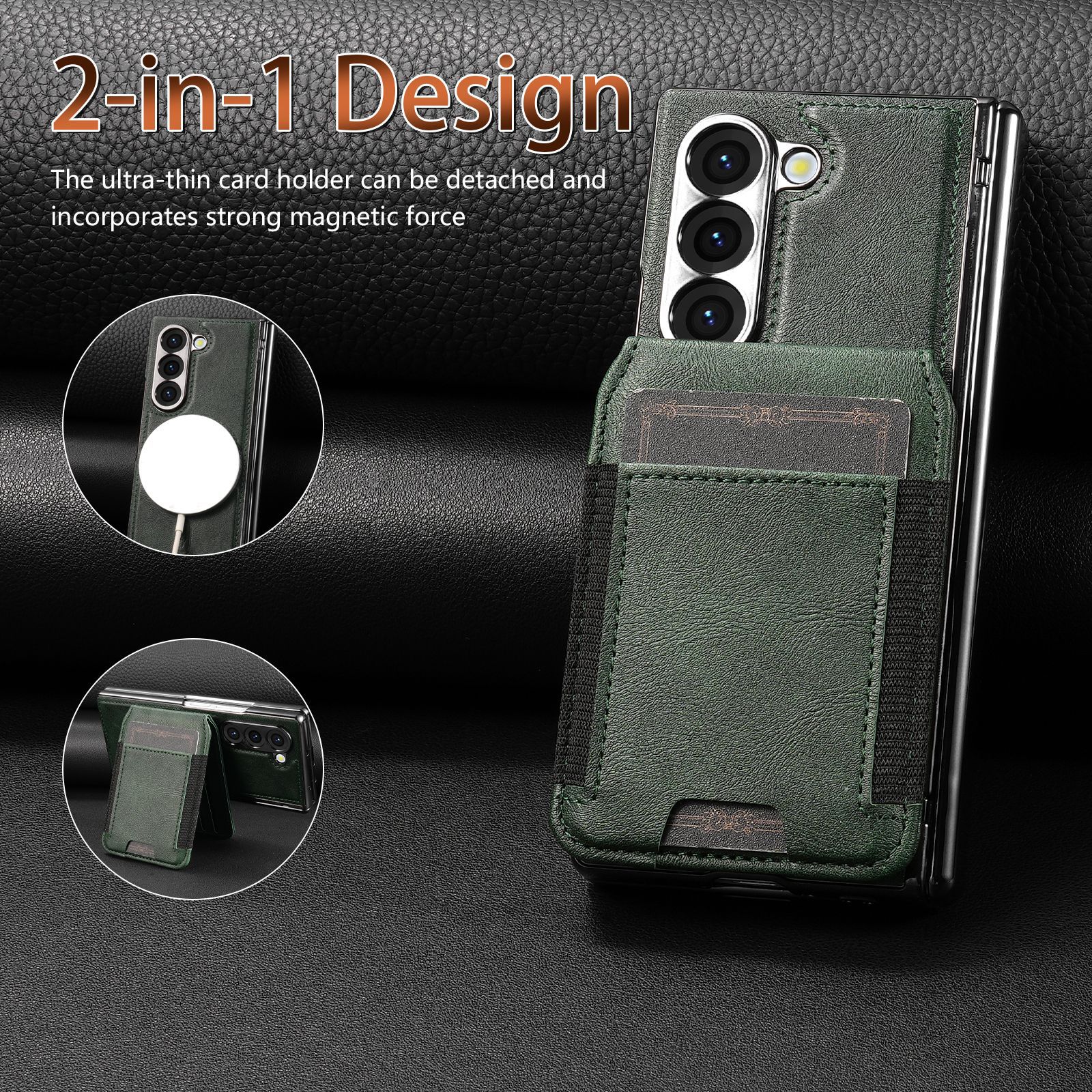 Compatible with Samsung Z Fold8 Ultra phone case, 7/6 magnetic card holder, 5/4 hinge case, full-coverage leather case