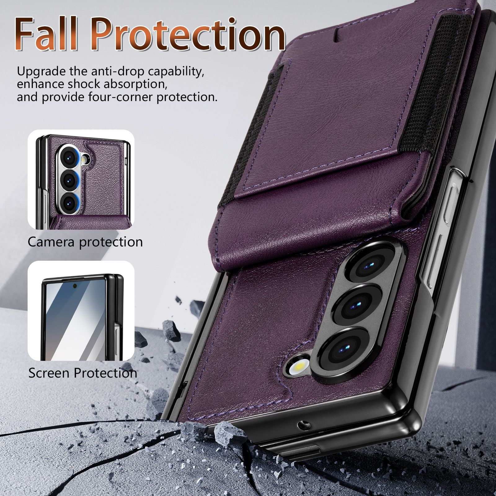Compatible with Samsung Z Fold8 Ultra phone case, 7/6 magnetic card holder, 5/4 hinge case, full-coverage leather case