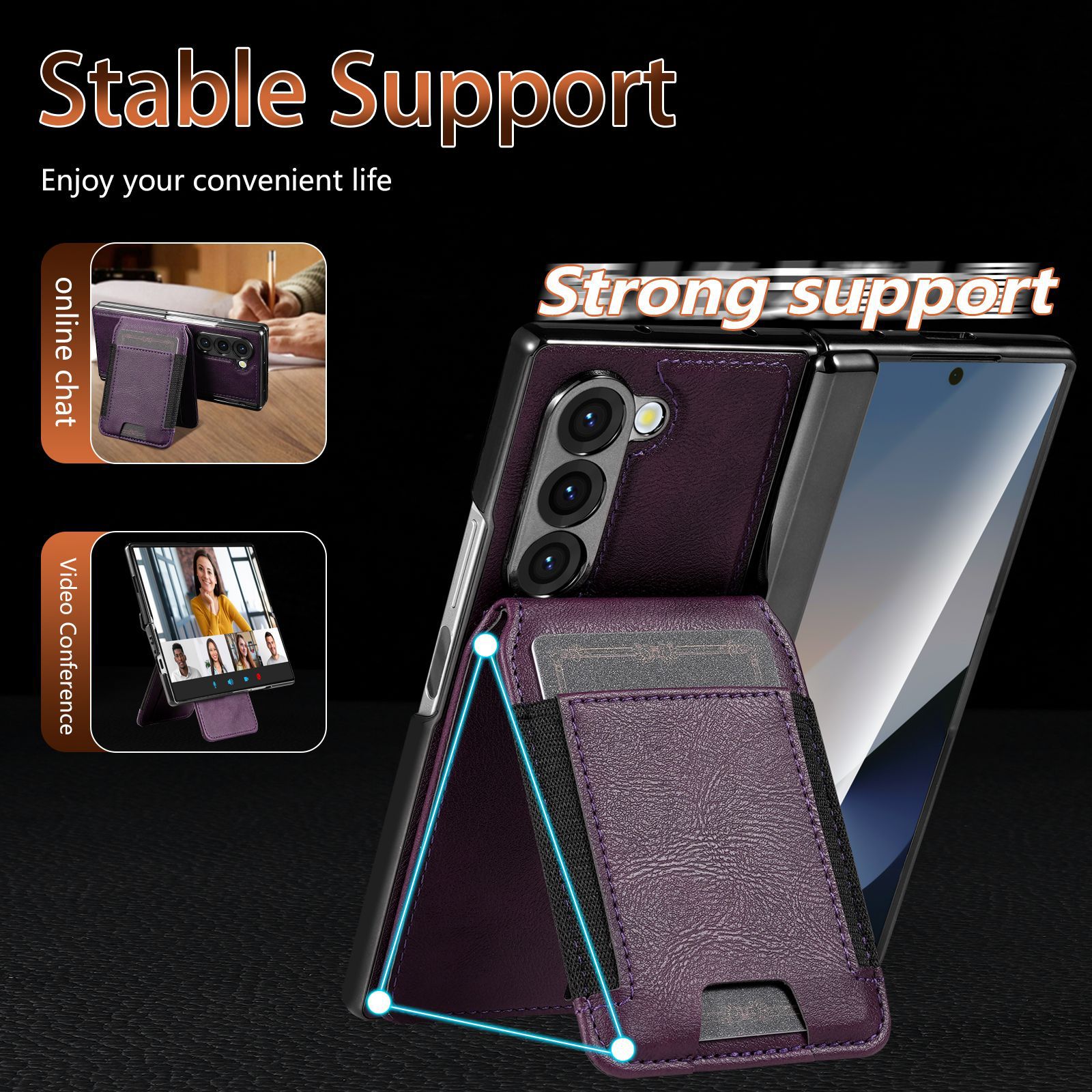 Compatible with Samsung Z Fold8 Ultra phone case, 7/6 magnetic card holder, 5/4 hinge case, full-coverage leather case