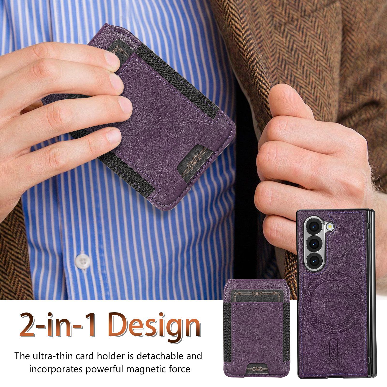 Compatible with Samsung Z Fold8 Ultra phone case, 7/6 magnetic card holder, 5/4 hinge case, full-coverage leather case