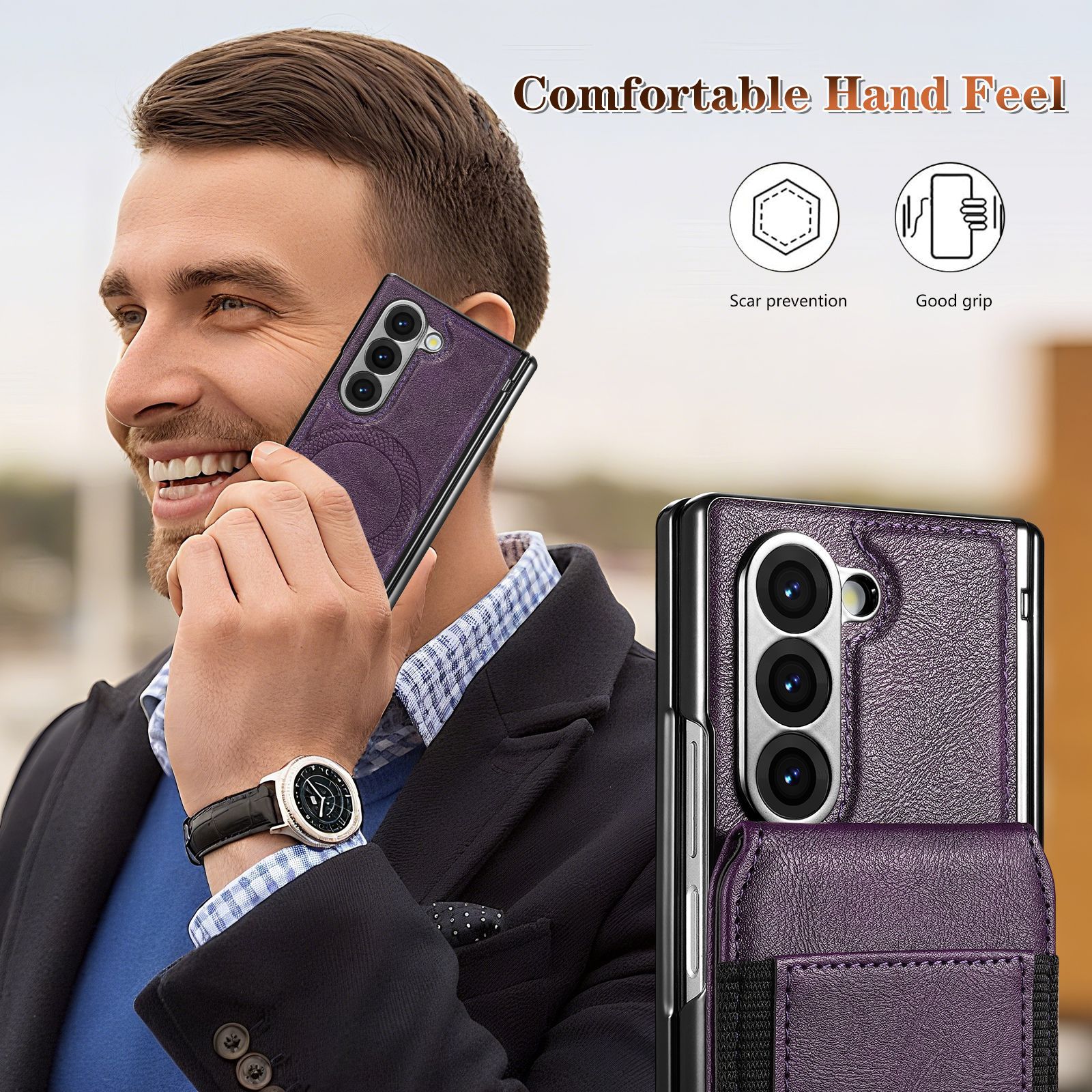 Compatible with Samsung Z Fold8 Ultra phone case, 7/6 magnetic card holder, 5/4 hinge case, full-coverage leather case