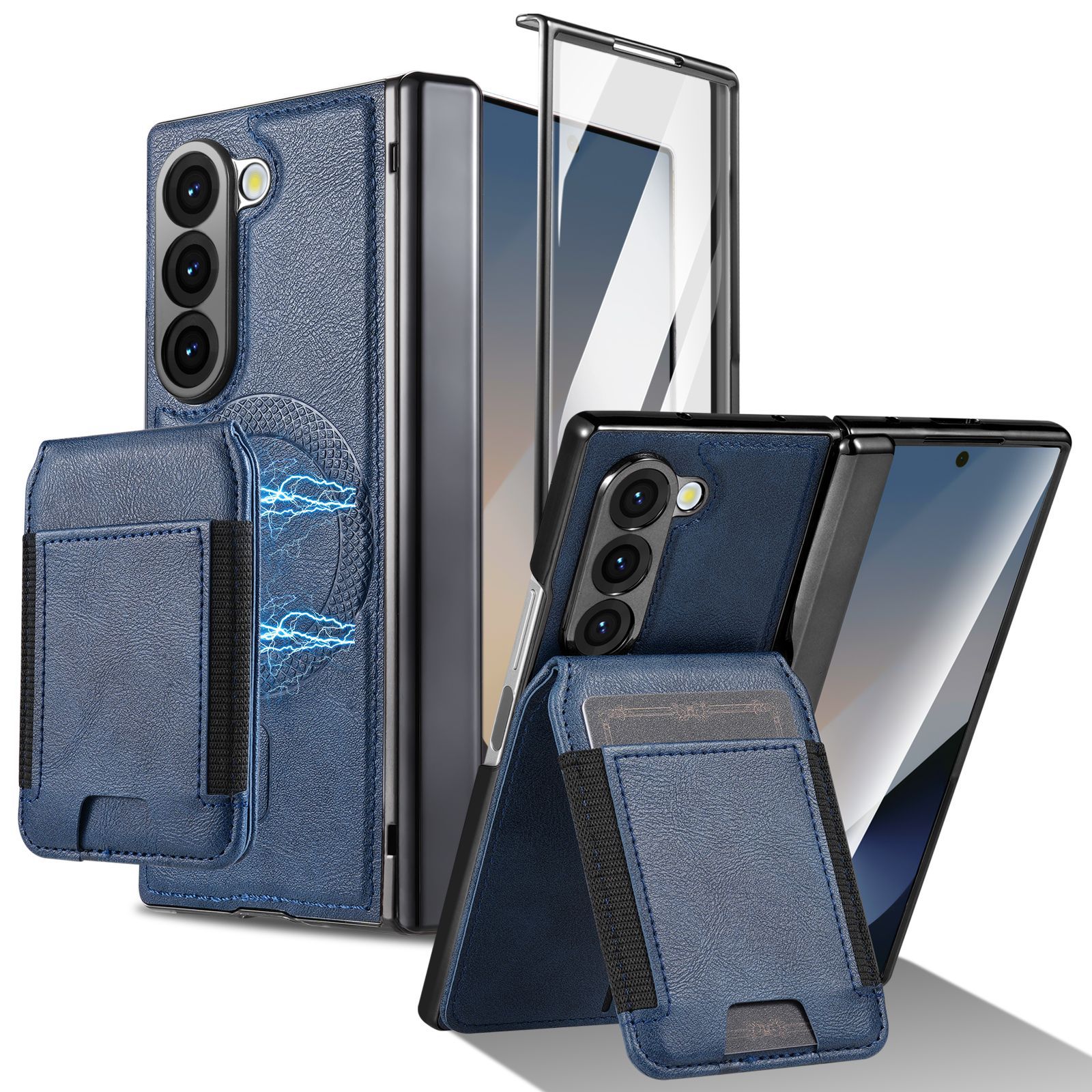 Compatible with Samsung Z Fold8 Ultra phone case, 7/6 magnetic card holder, 5/4 hinge case, full-coverage leather case