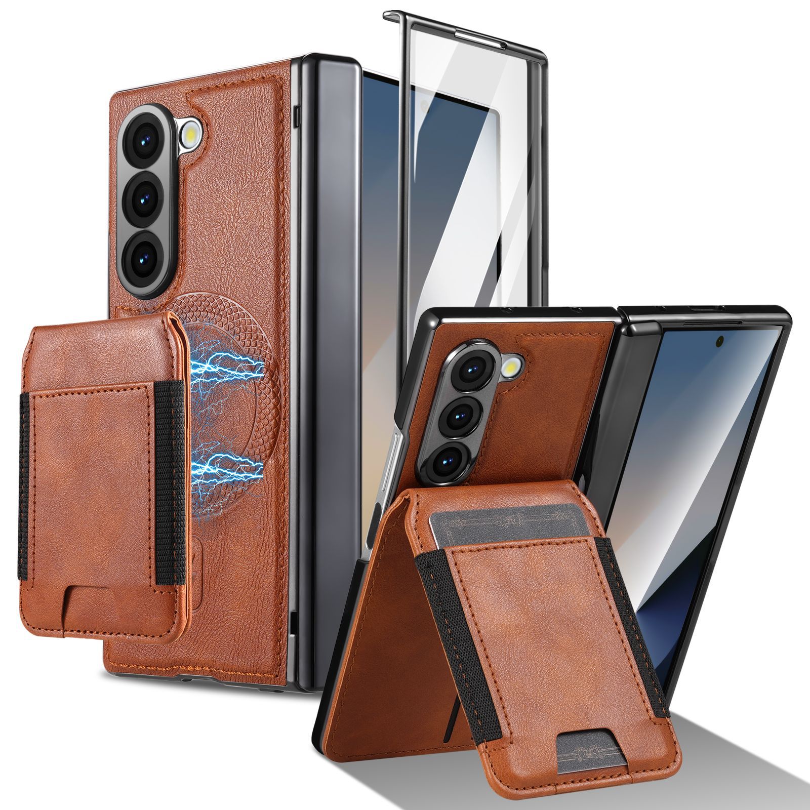 Compatible with Samsung Z Fold8 Ultra phone case, 7/6 magnetic card holder, 5/4 hinge case, full-coverage leather case