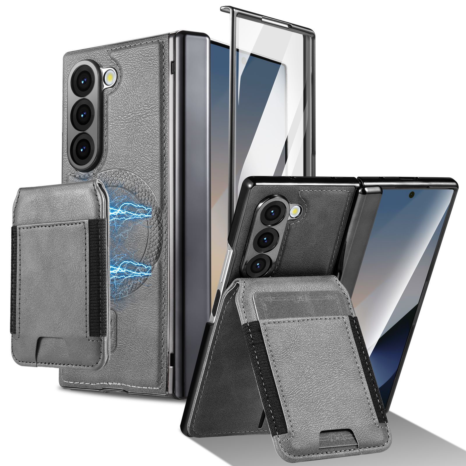 Compatible with Samsung Z Fold8 Ultra phone case, 7/6 magnetic card holder, 5/4 hinge case, full-coverage leather case
