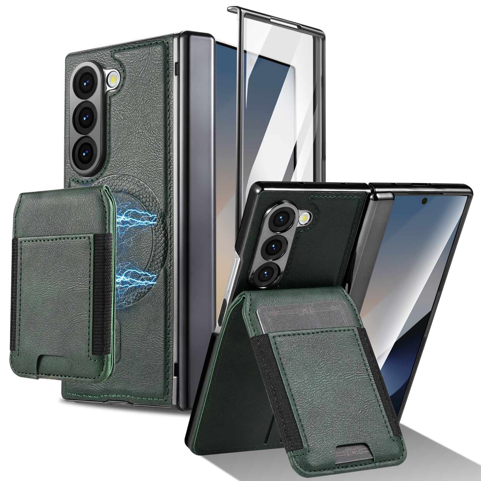 Compatible with Samsung Z Fold8 Ultra phone case, 7/6 magnetic card holder, 5/4 hinge case, full-coverage leather case