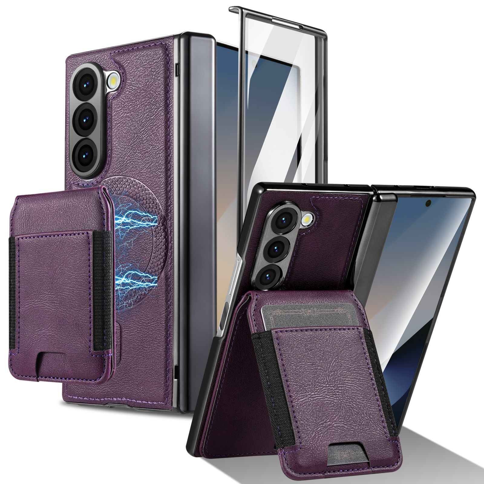 Compatible with Samsung Z Fold8 Ultra phone case, 7/6 magnetic card holder, 5/4 hinge case, full-coverage leather case