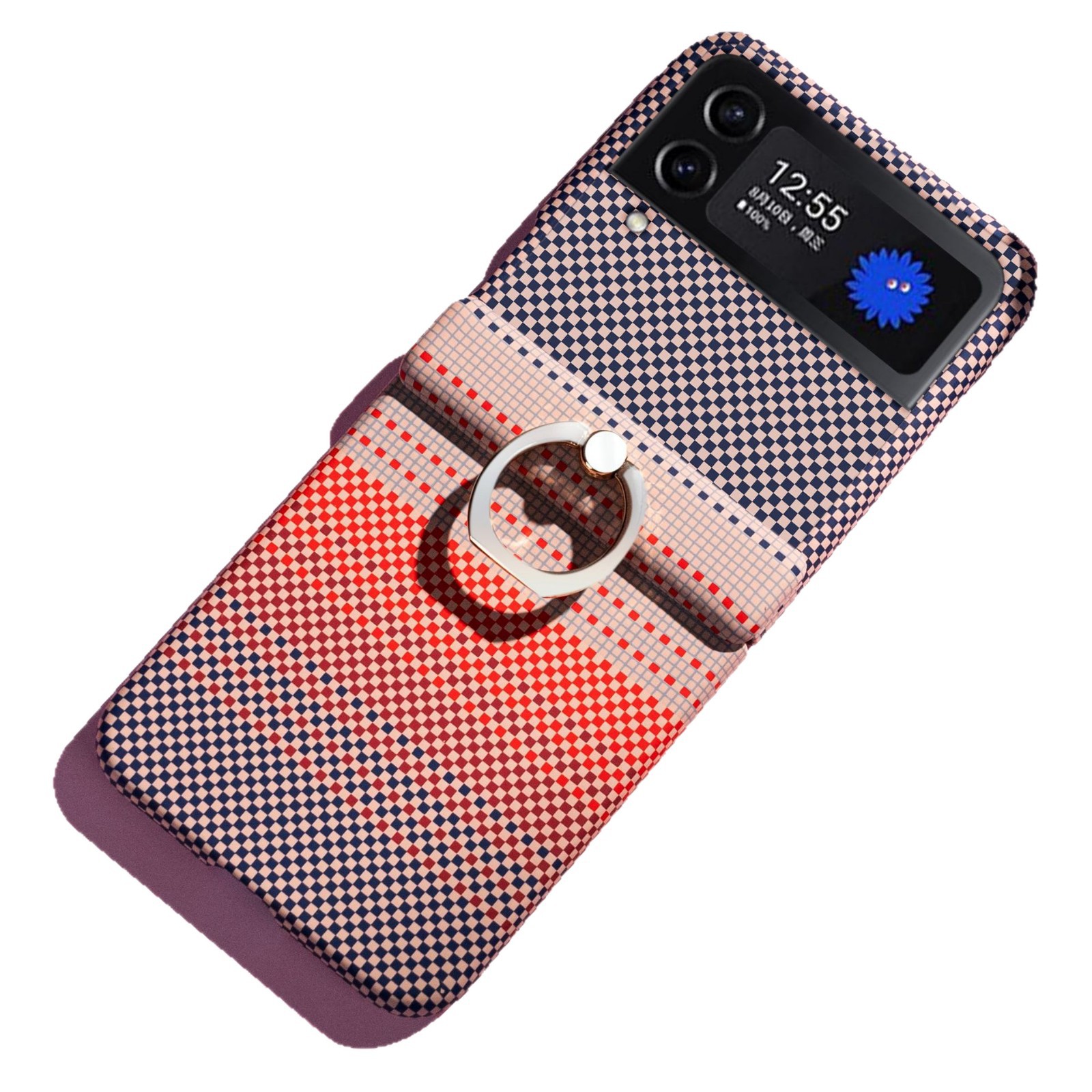 Compatible with Samsung Z Flip 8/7 phone case 6/5 color-blocked carbon fiber texture FLIP 4/3 center axis ring holder case