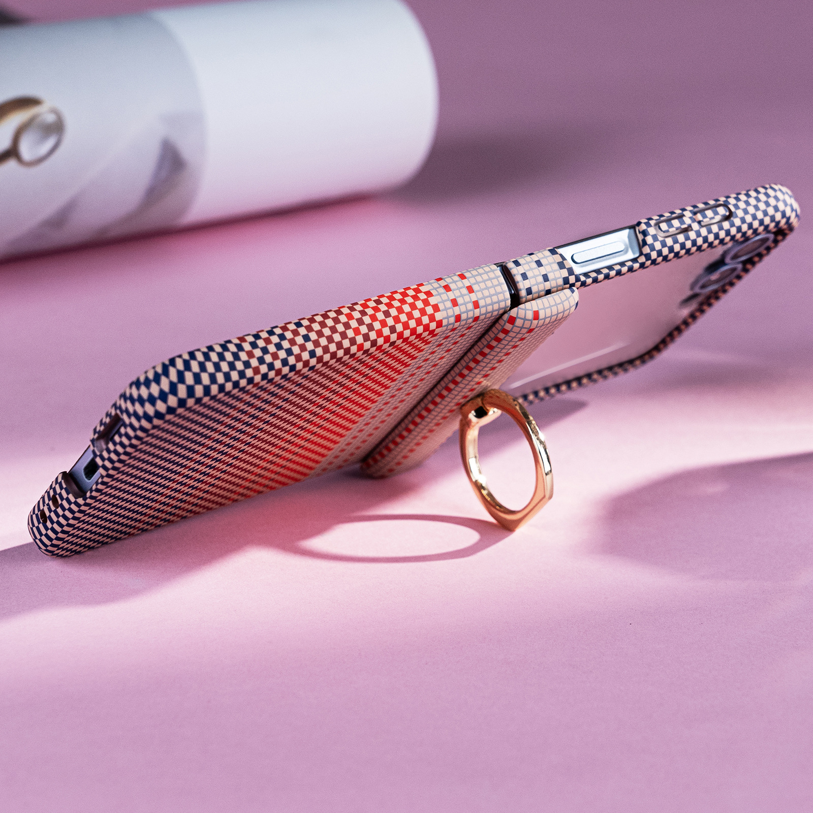 Compatible with Samsung Z Flip 8/7 phone case 6/5 color-blocked carbon fiber texture FLIP 4/3 center axis ring holder case