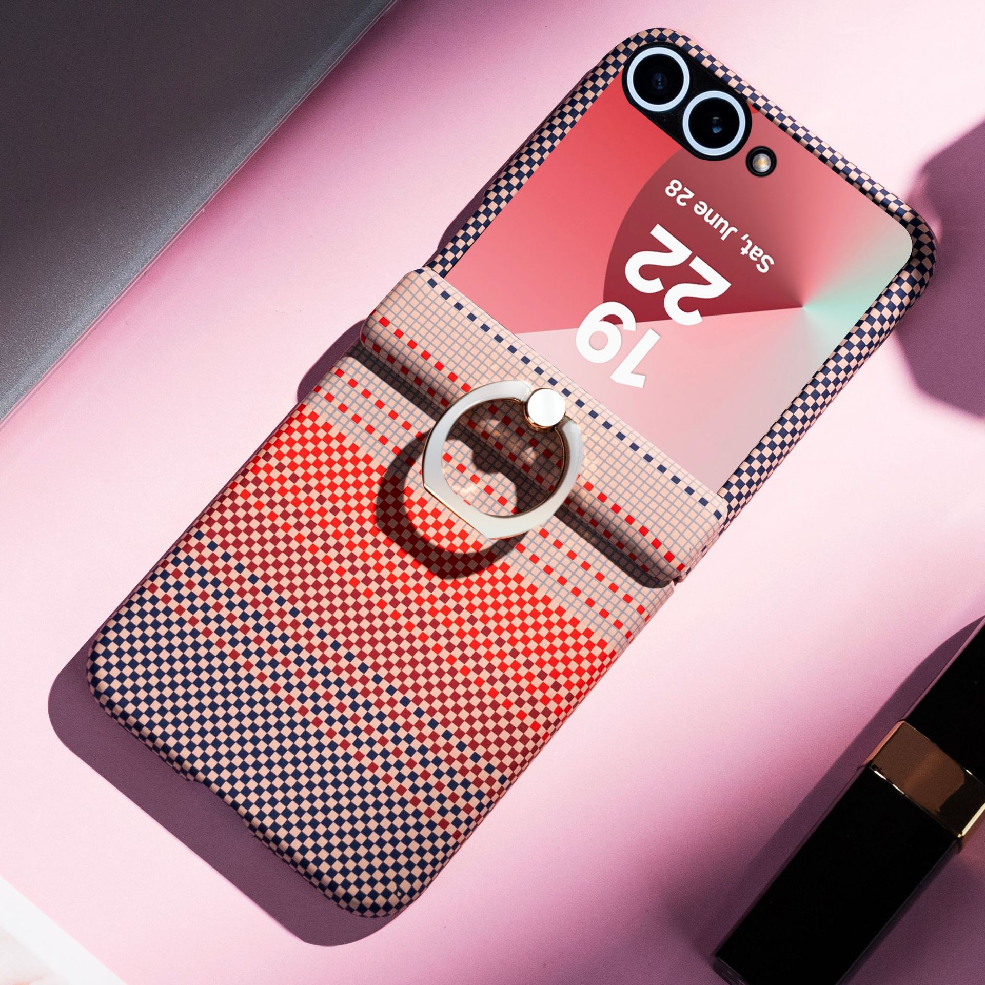 Compatible with Samsung Z Flip 8/7 phone case 6/5 color-blocked carbon fiber texture FLIP 4/3 center axis ring holder case