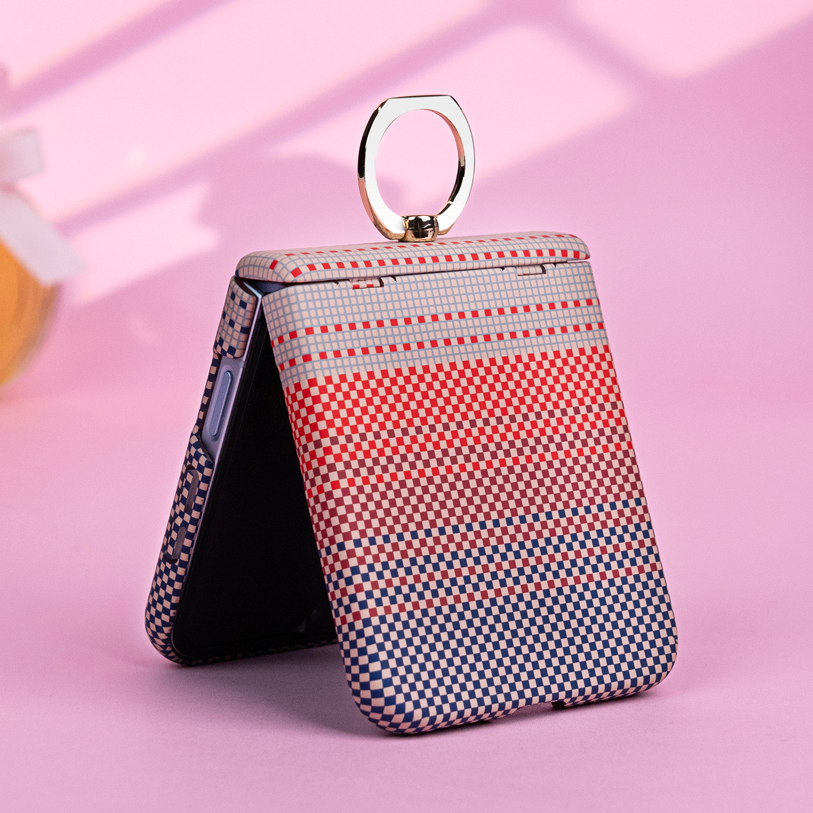 Compatible with Samsung Z Flip 8/7 phone case 6/5 color-blocked carbon fiber texture FLIP 4/3 center axis ring holder case