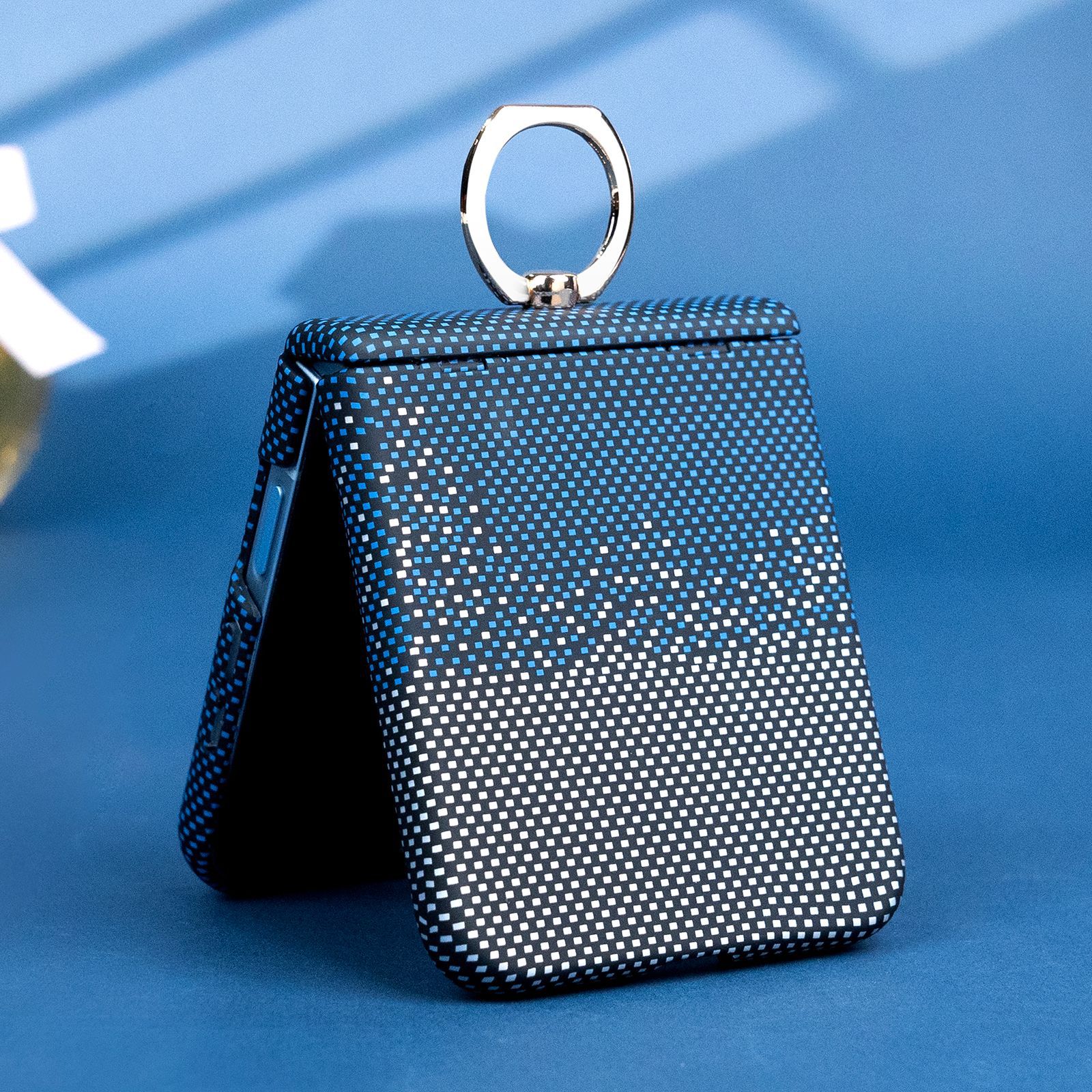 Compatible with Samsung Z Flip 8/7 phone case 6/5 color-blocked carbon fiber texture FLIP 4/3 center axis ring holder case