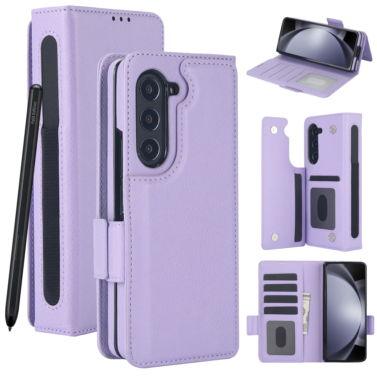 Compatible with Samsung Z Fold7/6/5 phone case, 4/3 SIM card slot, pen slot, multi-functional flip cover, folding stand, protective case