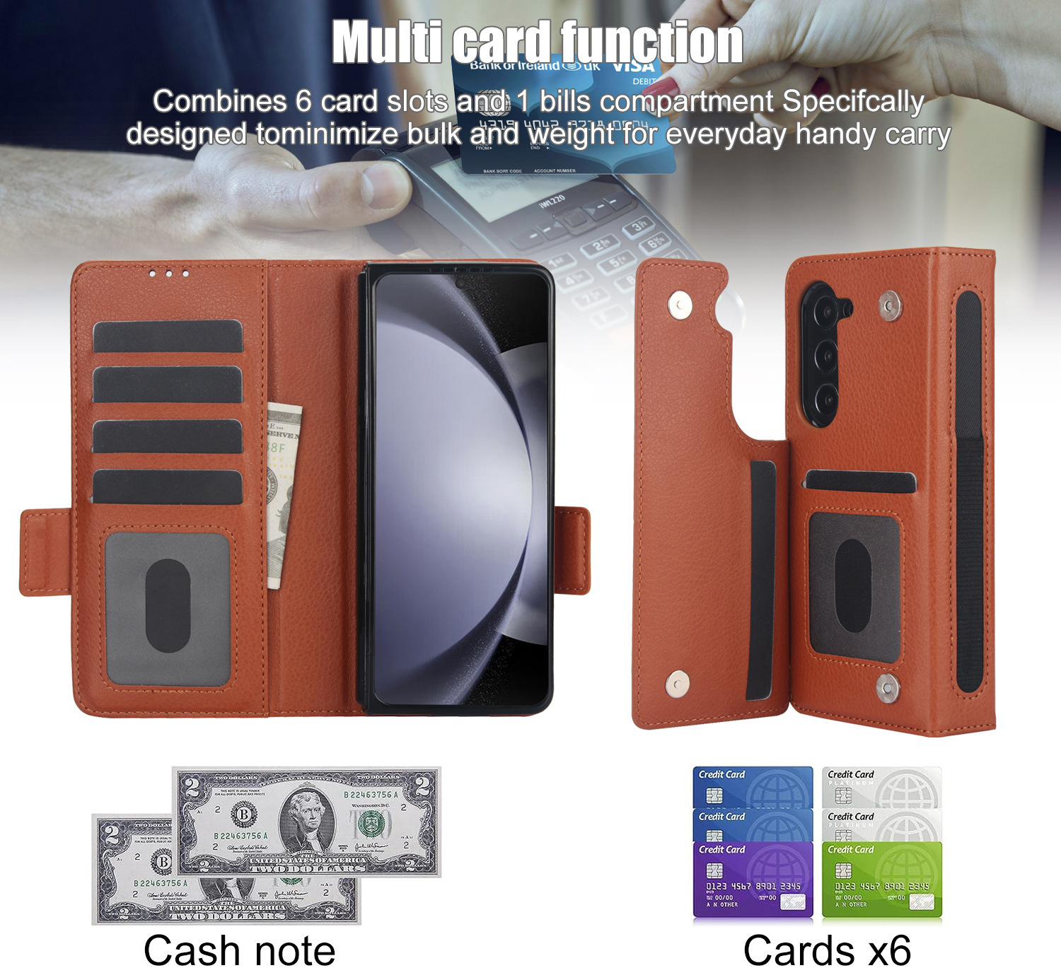 Compatible with Samsung Z Fold7/6/5 phone case, 4/3 SIM card slot, pen slot, multi-functional flip cover, folding stand, protective case